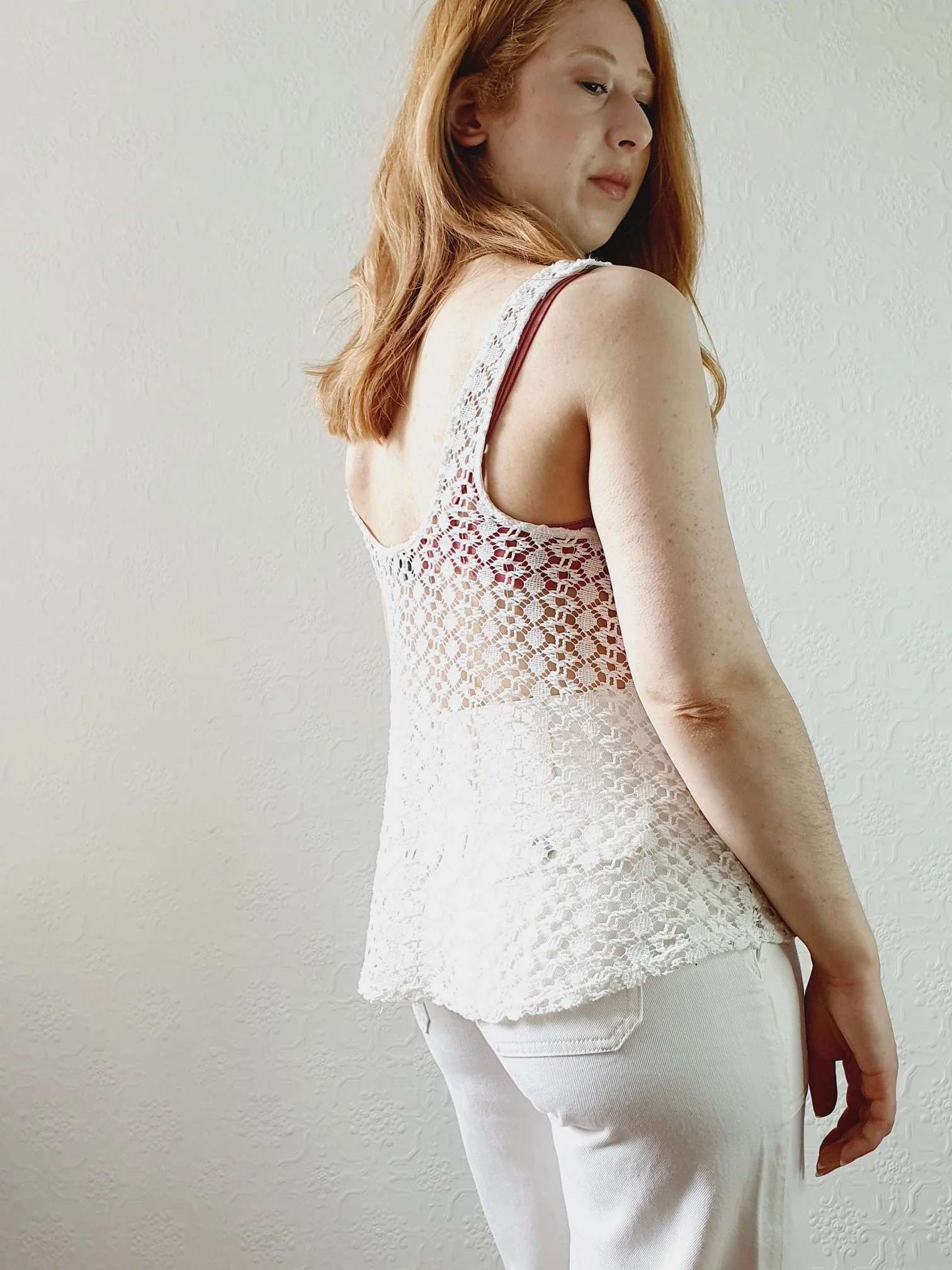 Cream Crochet Tank Top -S/M - Image 7