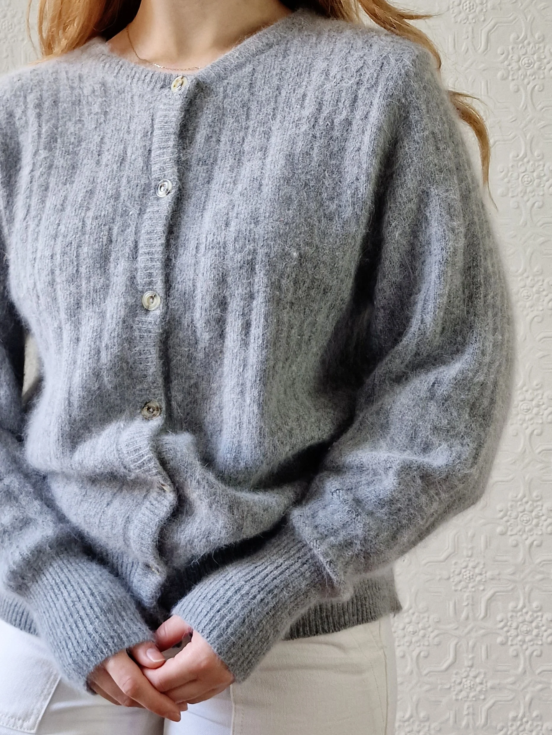 Vintage Grey Angora Cardigan with Round Neck - M/L - Image 3