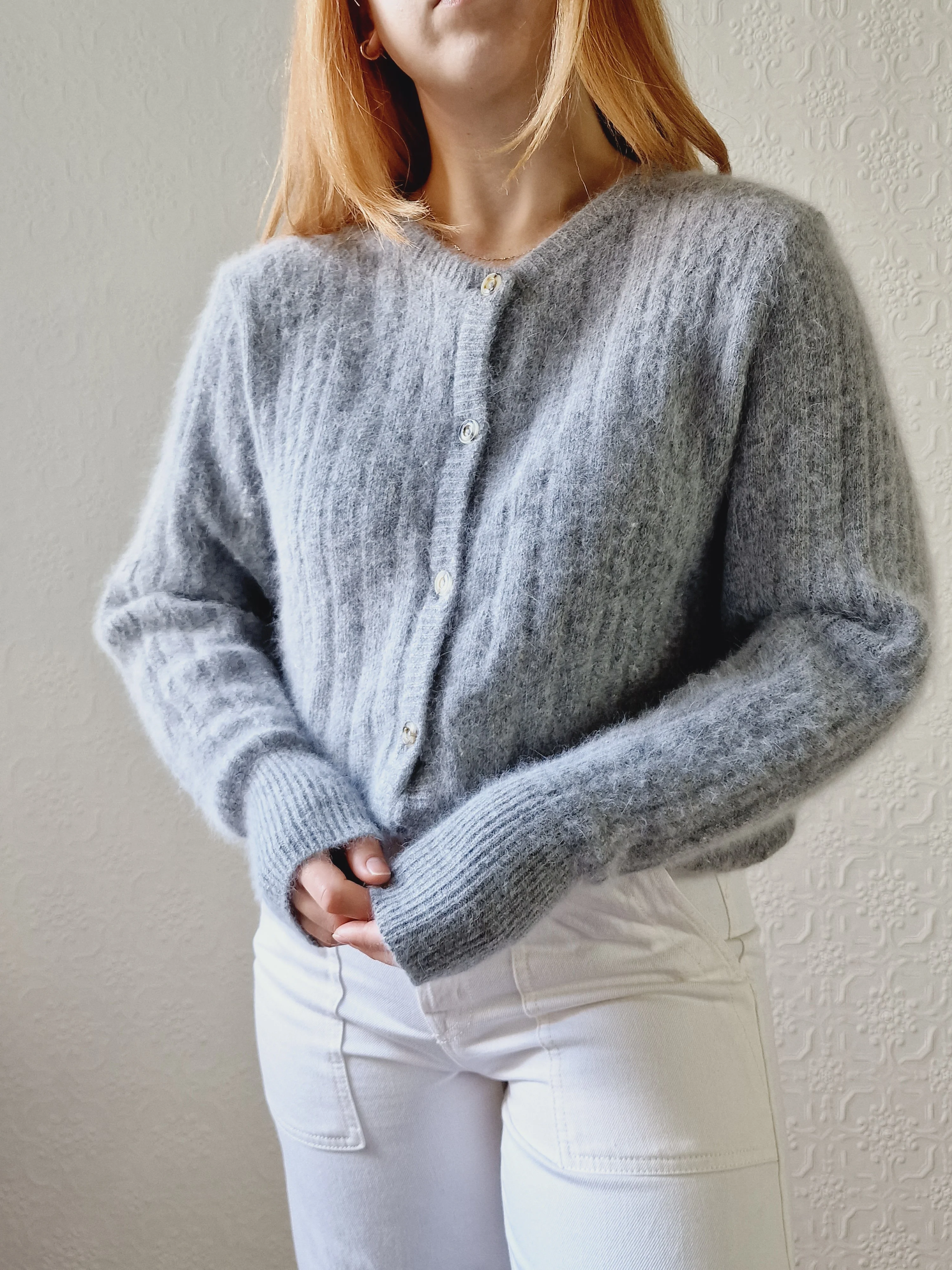 Vintage Grey Angora Cardigan with Round Neck - M/L - Image 4