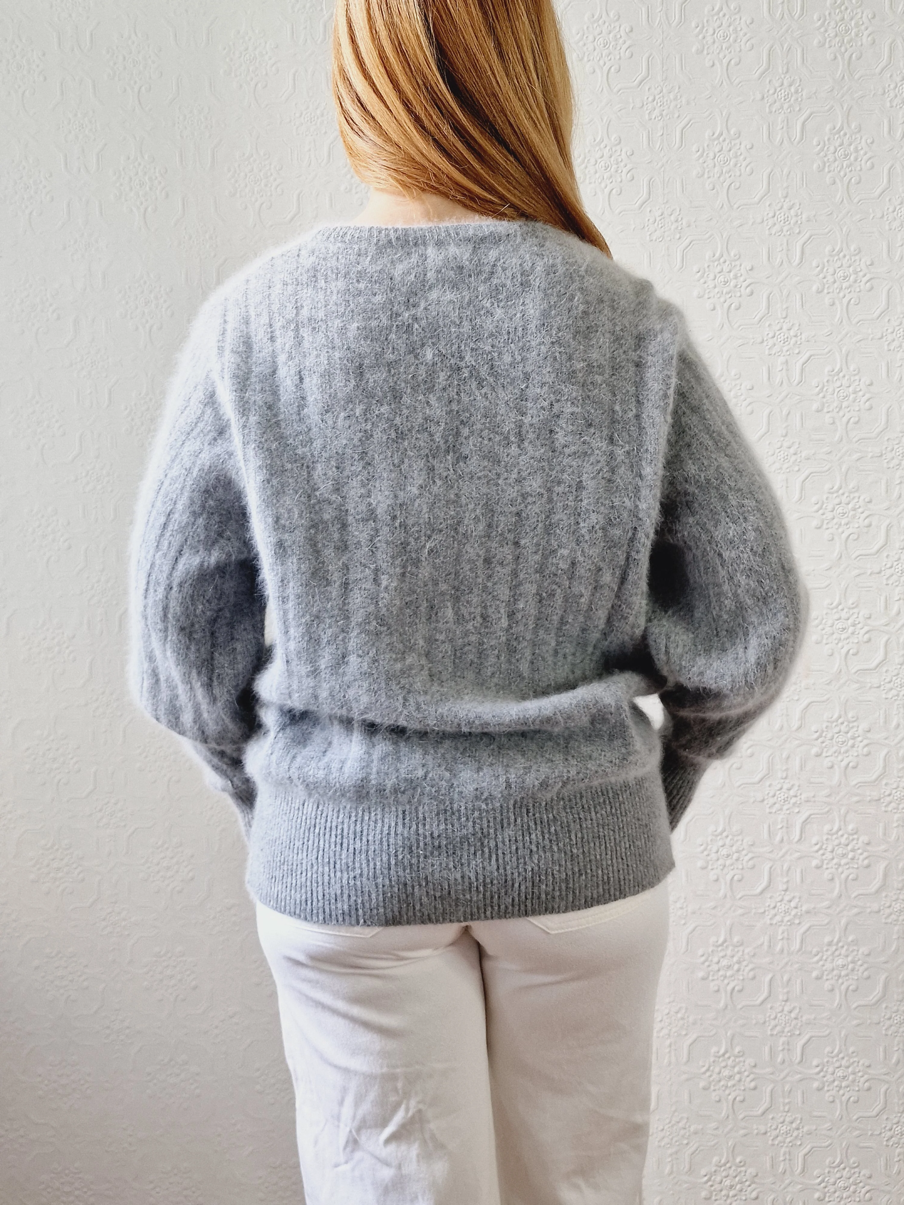 Vintage Grey Angora Cardigan with Round Neck - M/L - Image 5