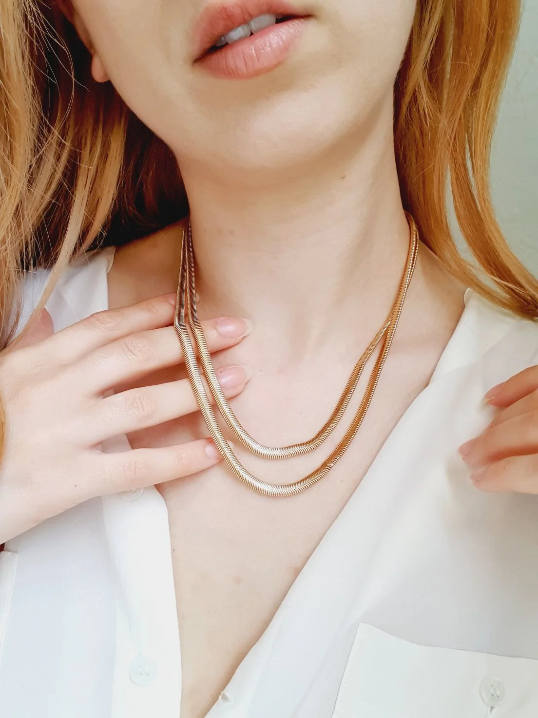 Double Herringbone Chain Necklace - Image 2