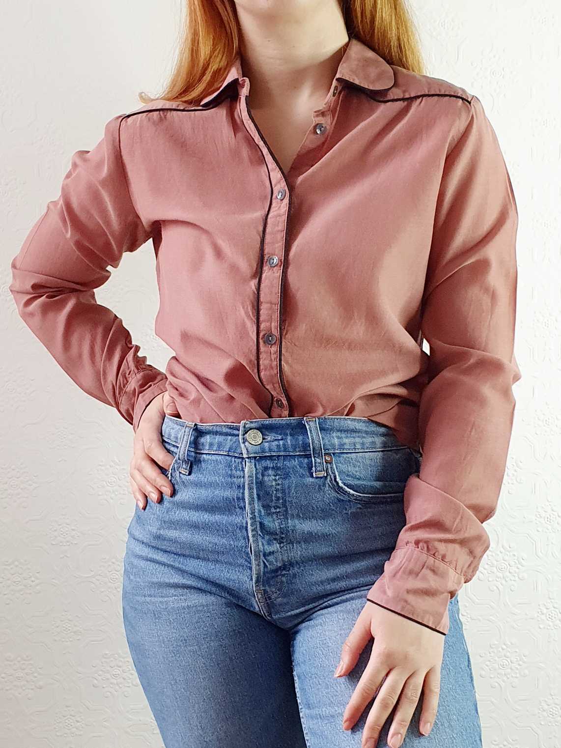 Dusty Pink Round Collar Cotton Blouse - XS/S - Image 4