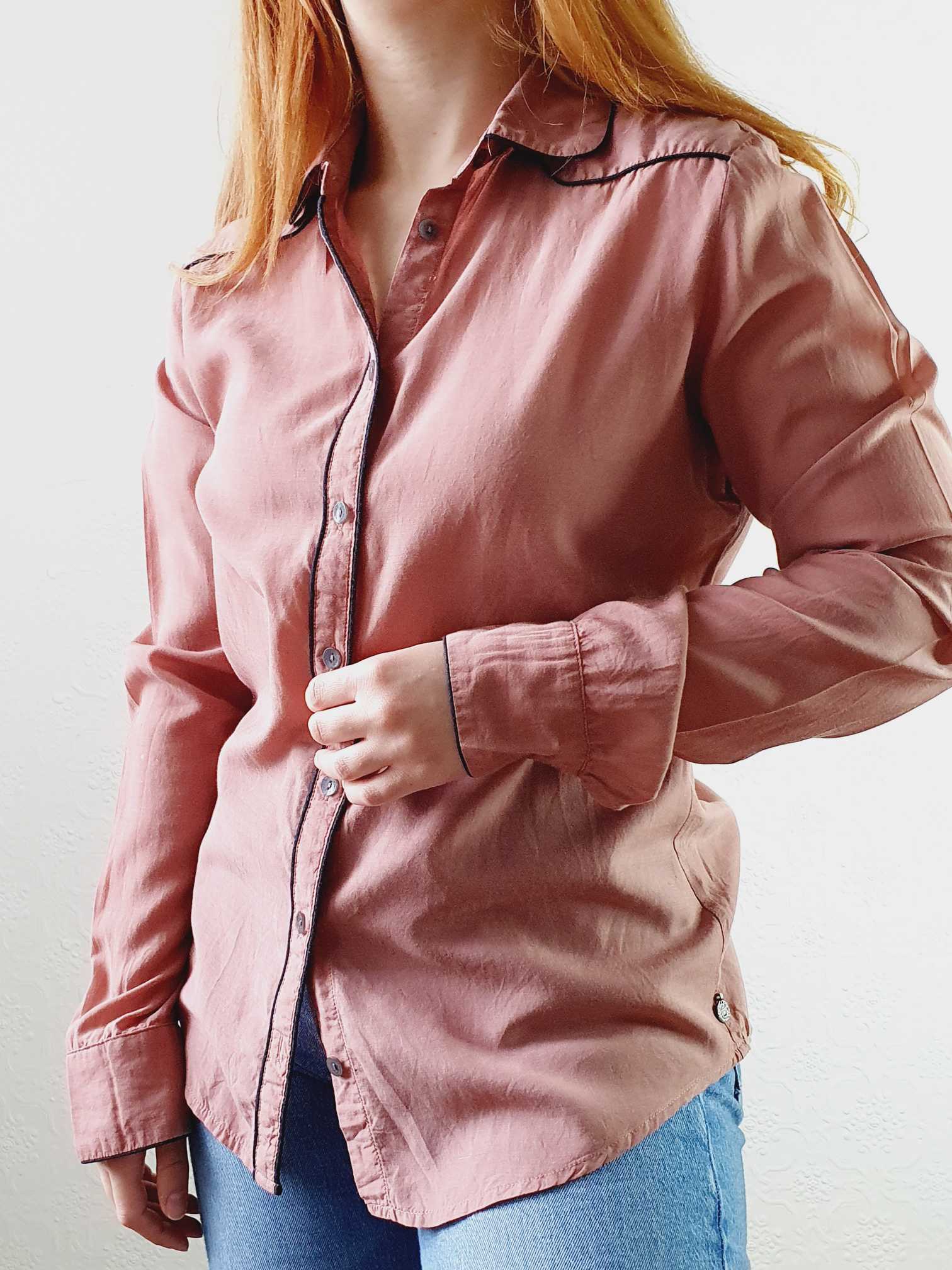 Dusty Pink Round Collar Cotton Blouse - XS/S - Image 5