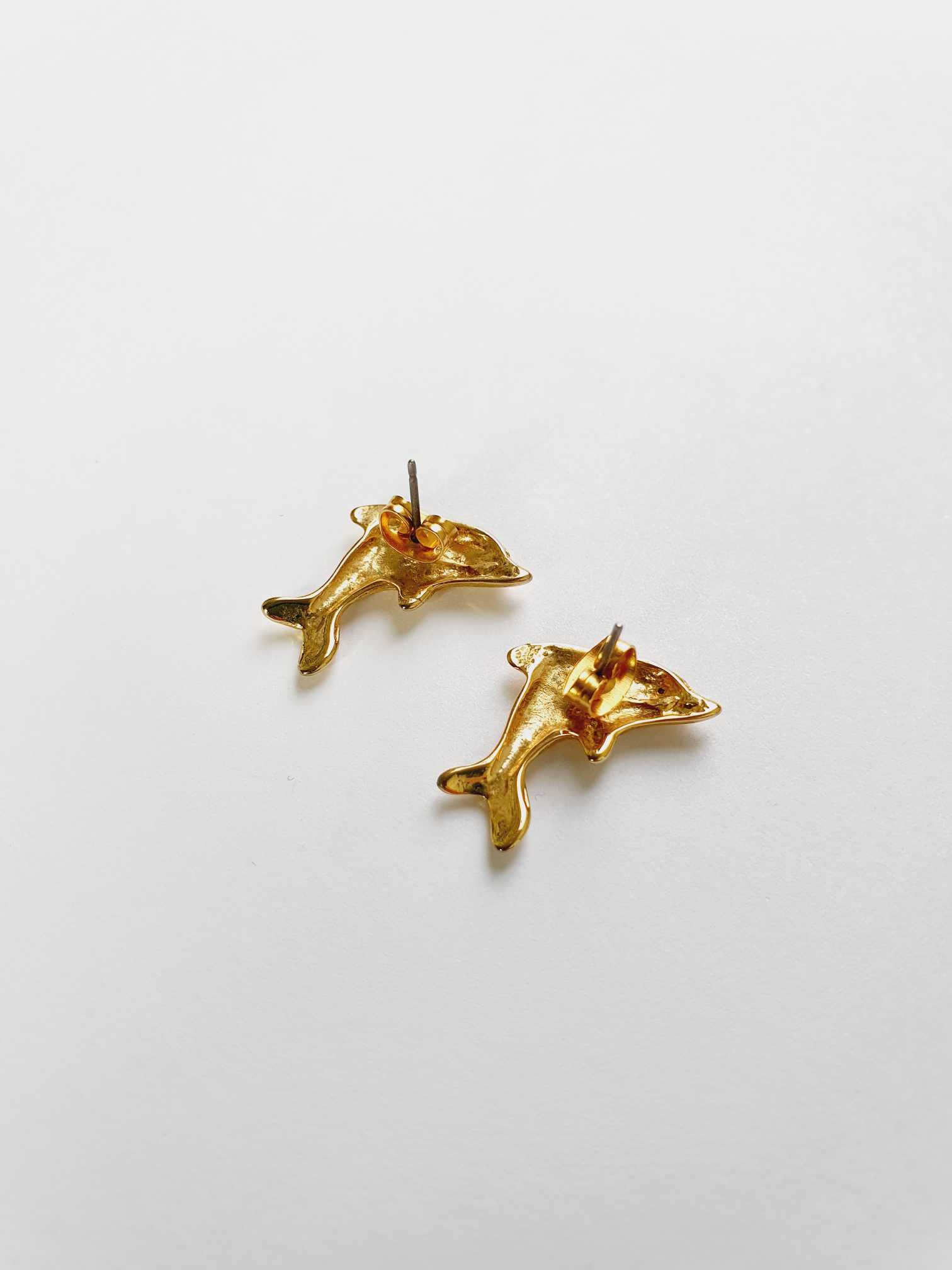 Gold Plated Dolphin Stud Earrings - Image 4