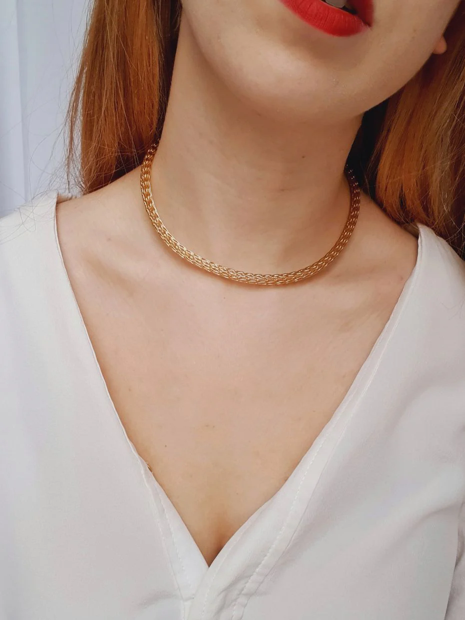 Gold Plated Round Mesh Chain Necklace - Image 2