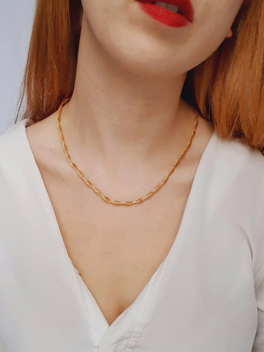 Gold Plated Twist Mesh Chain Necklace - Image 2