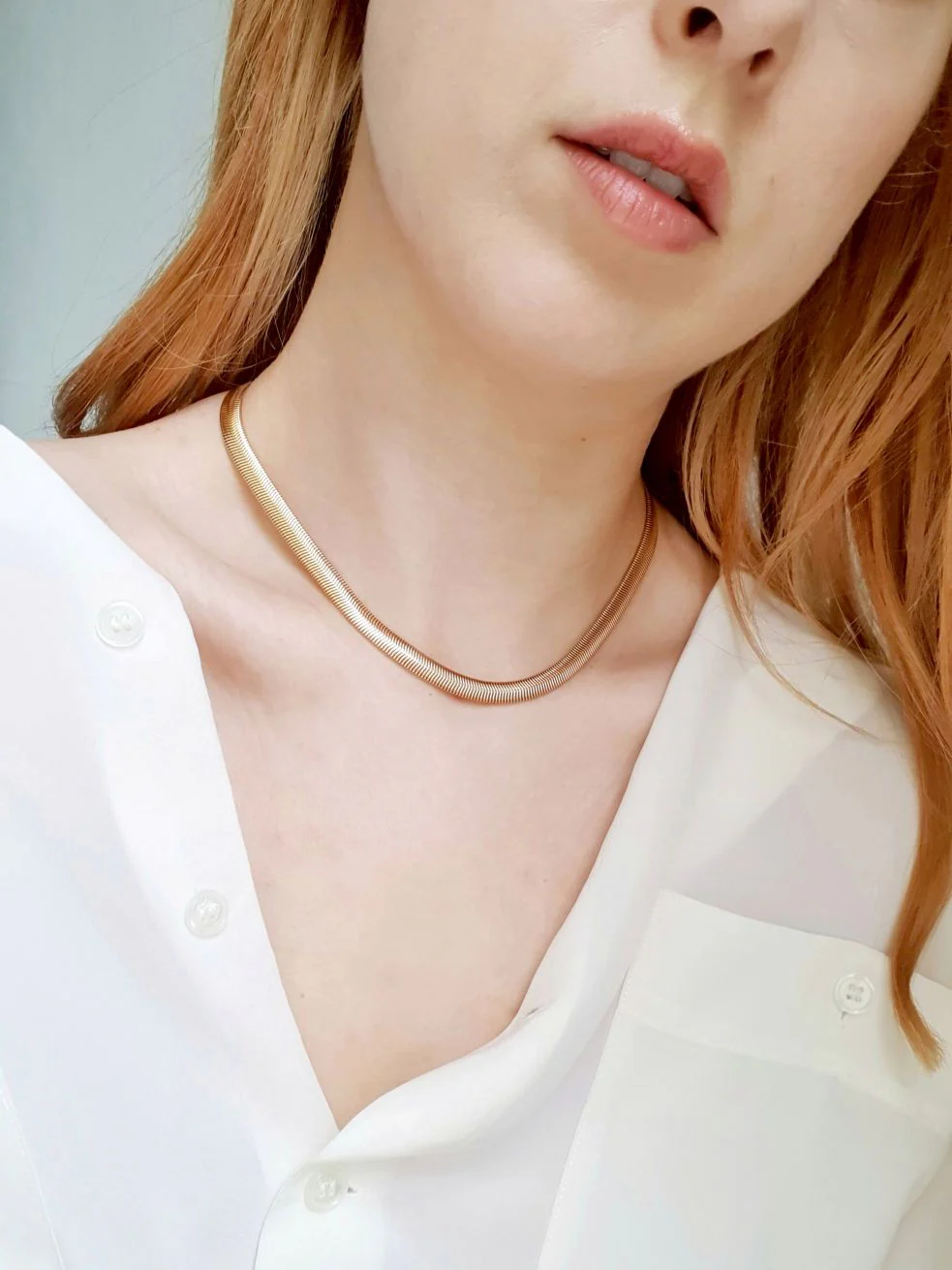 Gold Toned Herringbone Chain Necklace