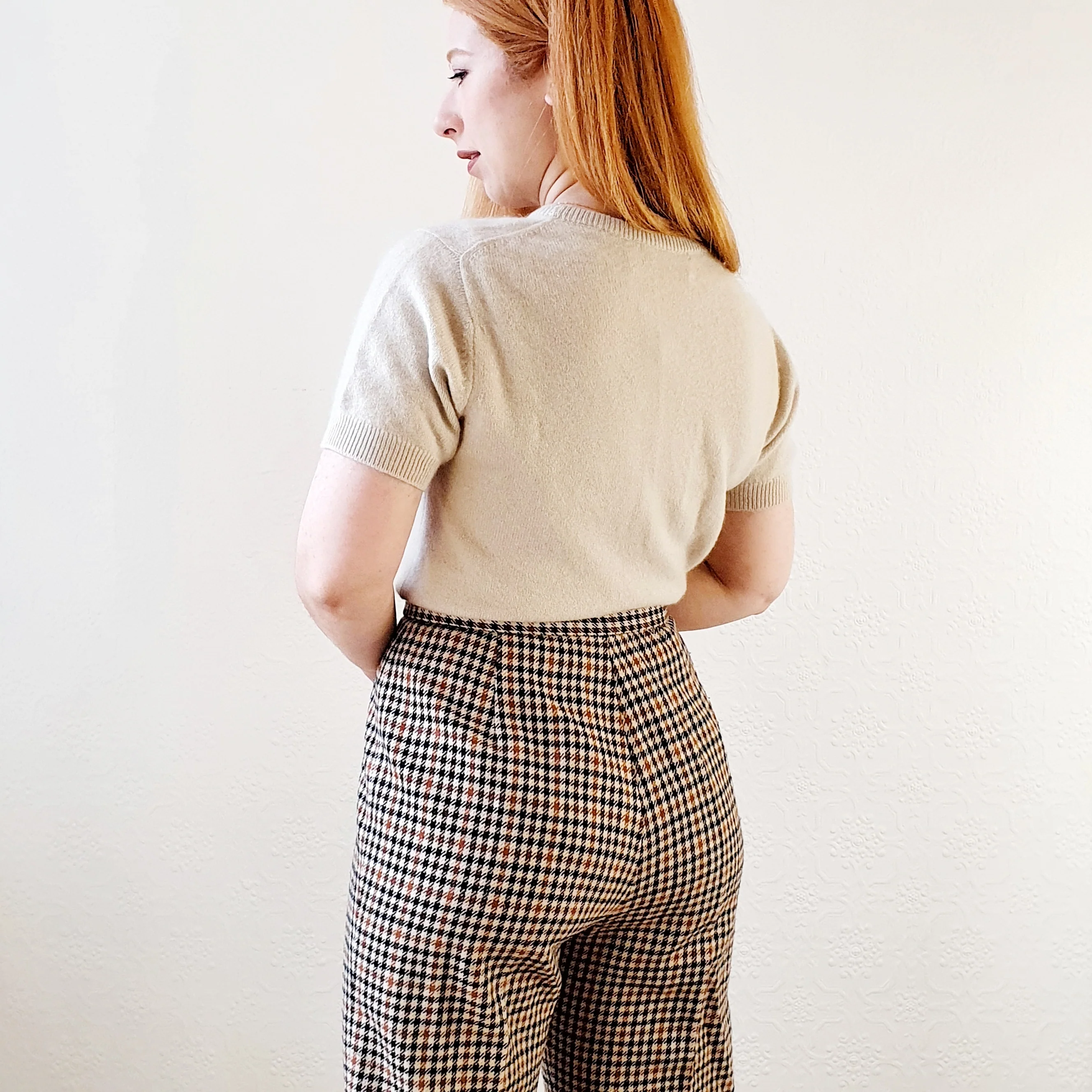 High Waisted Wool Check Trousers - M - Image 3