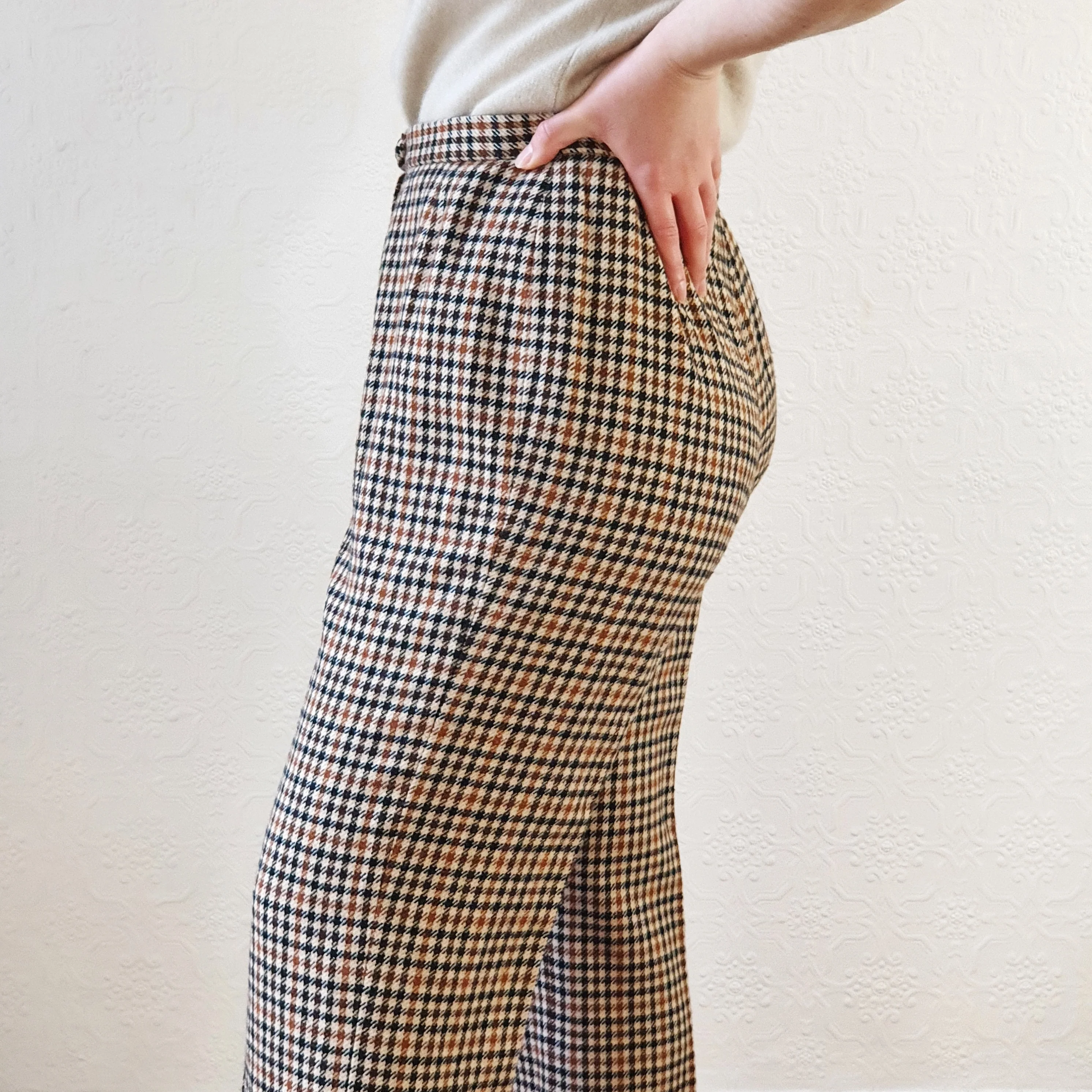 High Waisted Wool Check Trousers - M - Image 4