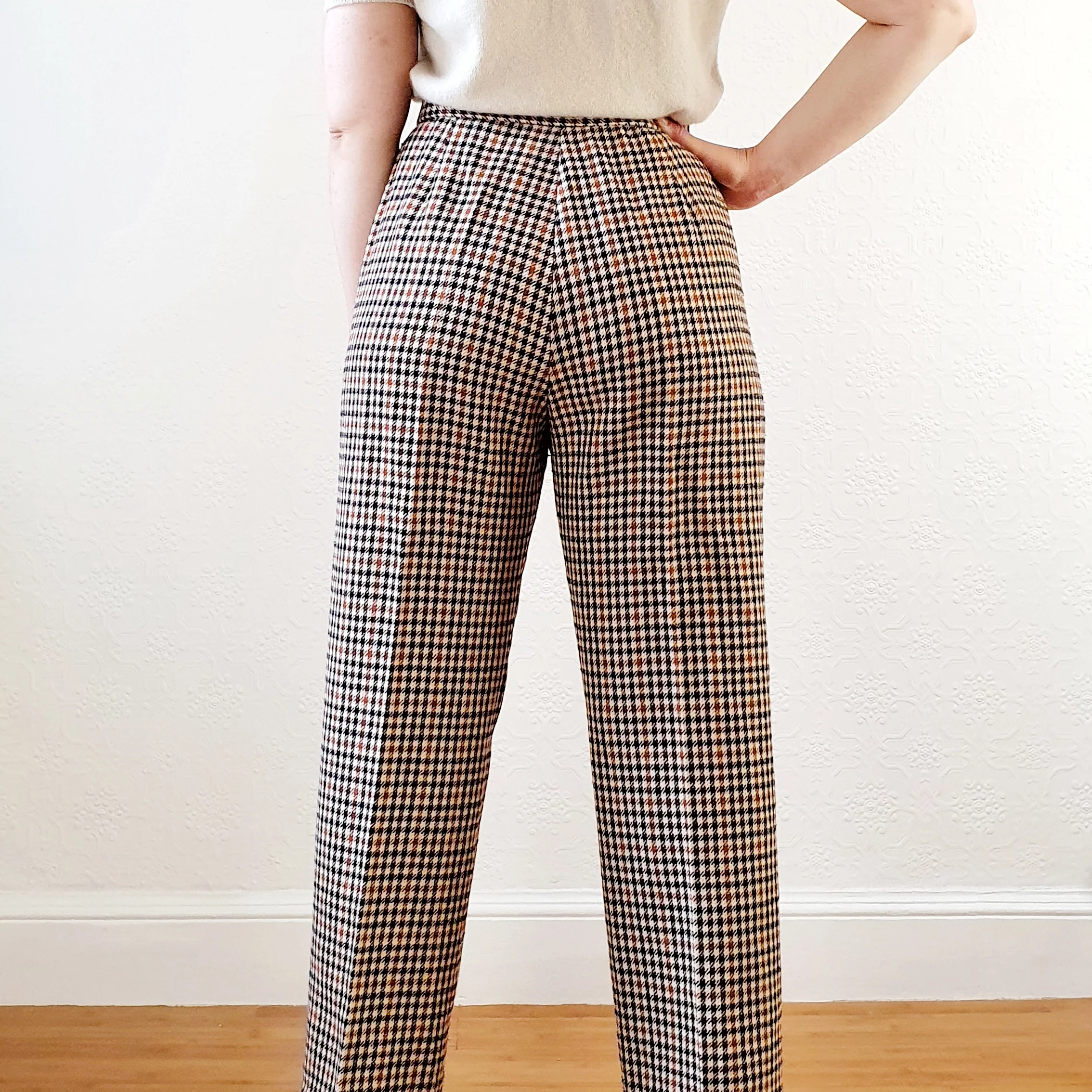 High Waisted Wool Check Trousers - M - Image 5