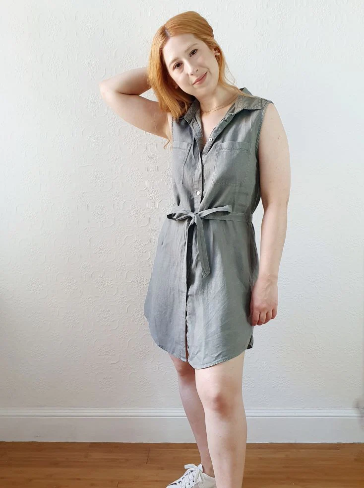 Khaki Pure Linen Shirt Dress - S - Image 2