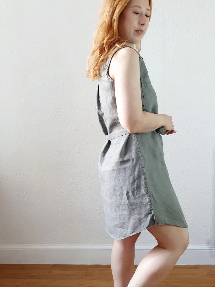 Khaki Pure Linen Shirt Dress - S - Image 3