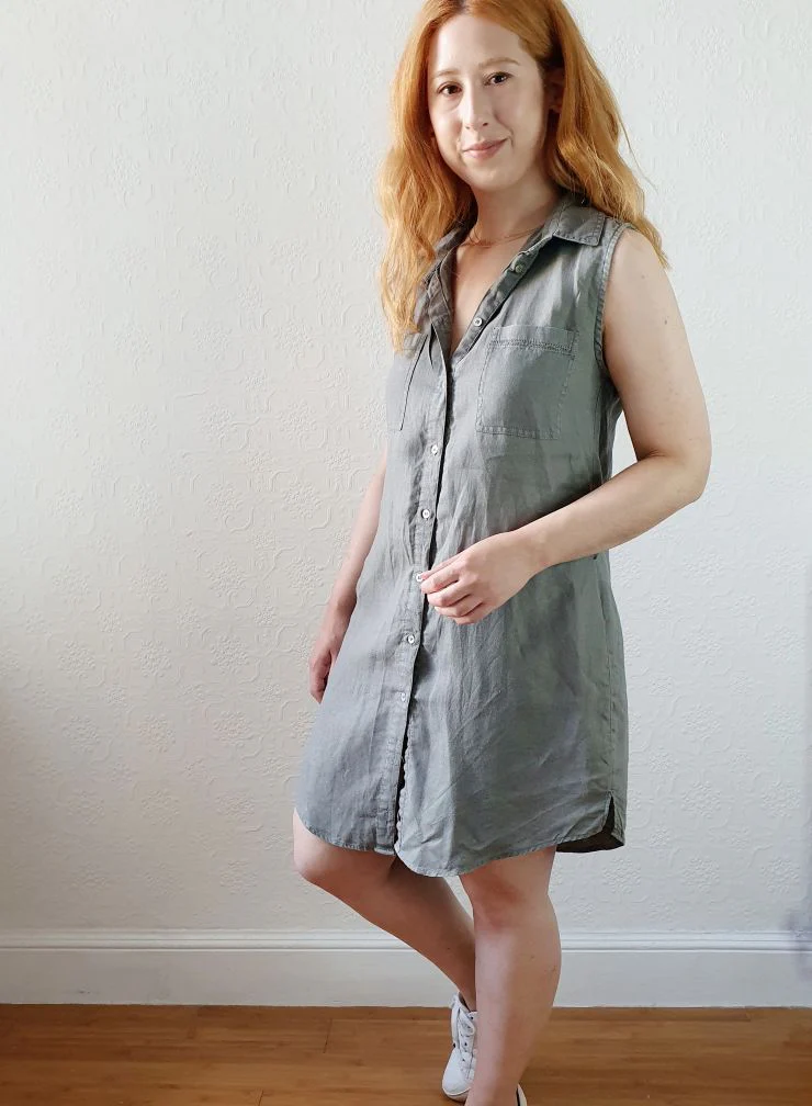 Khaki Pure Linen Shirt Dress - S - Image 5