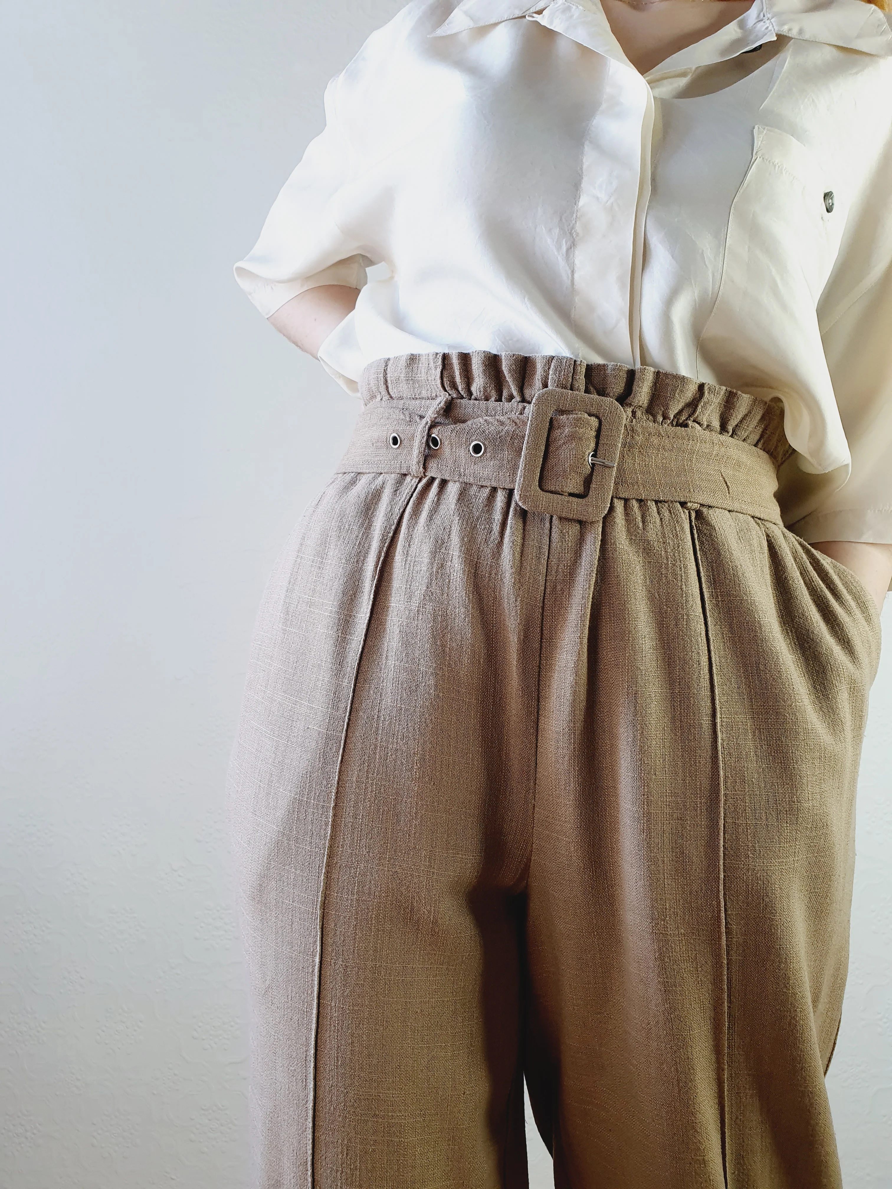 Light Brown Linen Blend Trousers - L/XL - Image 2