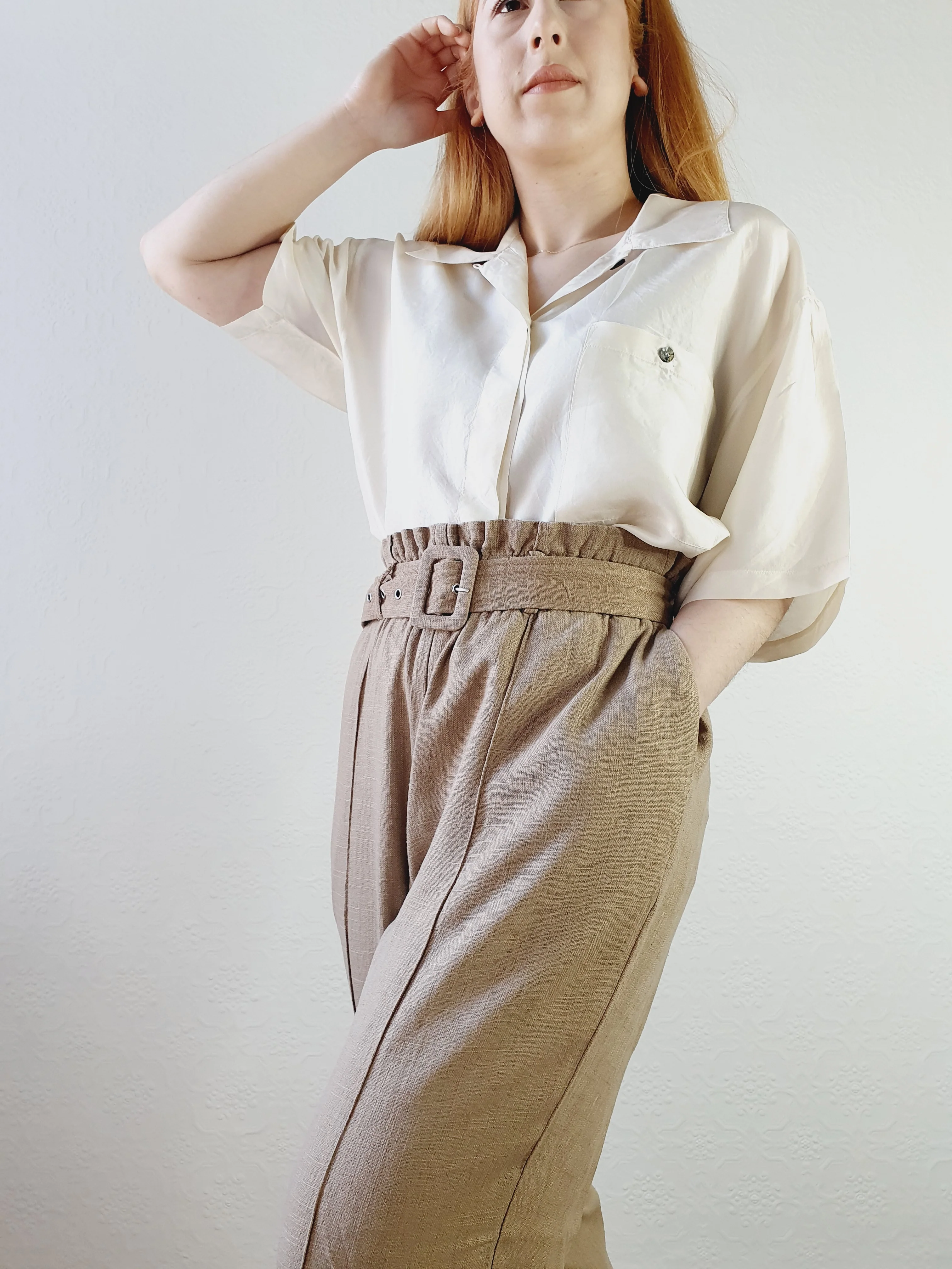 Light Brown Linen Blend Trousers - L/XL - Image 4
