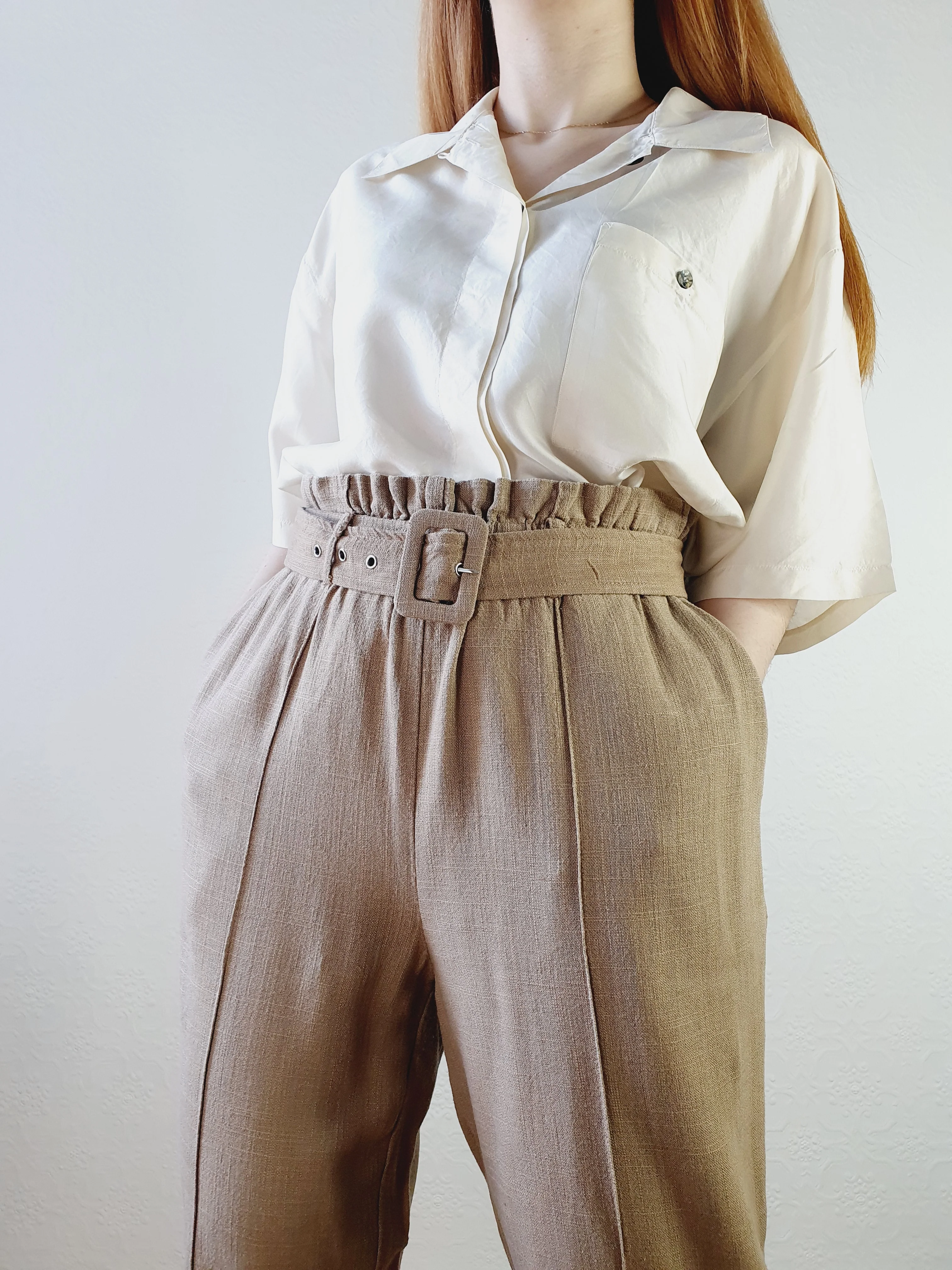 Light Brown Linen Blend Trousers - L/XL - Image 6
