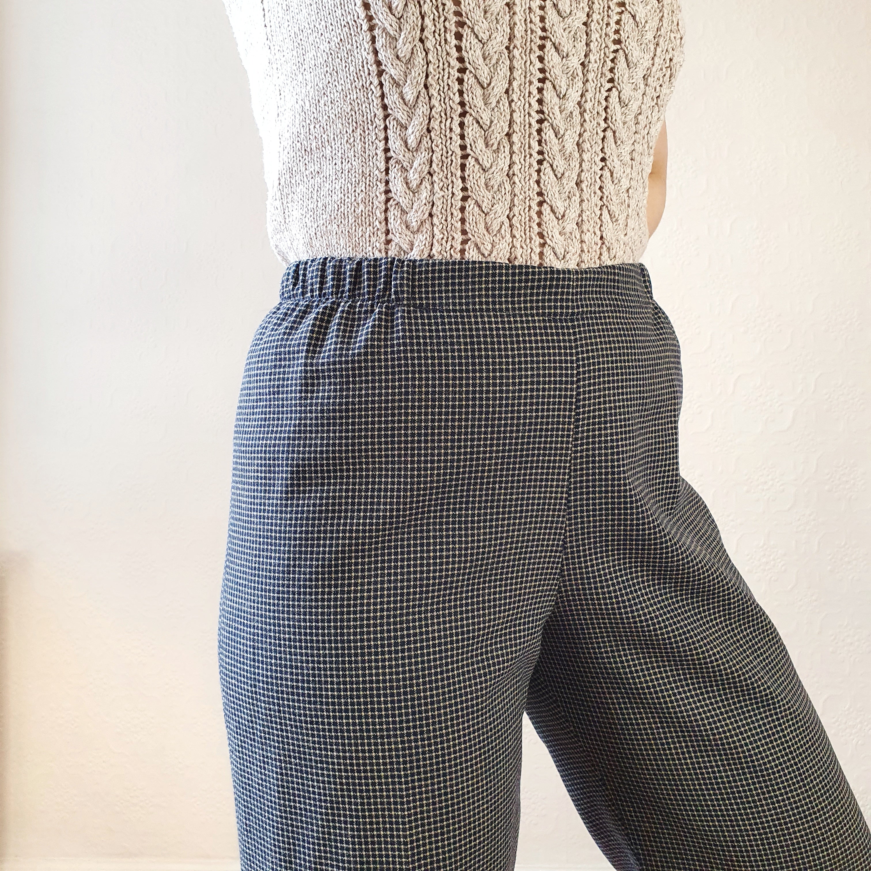 Navy Gingham Wool Trousers - XL - Image 2