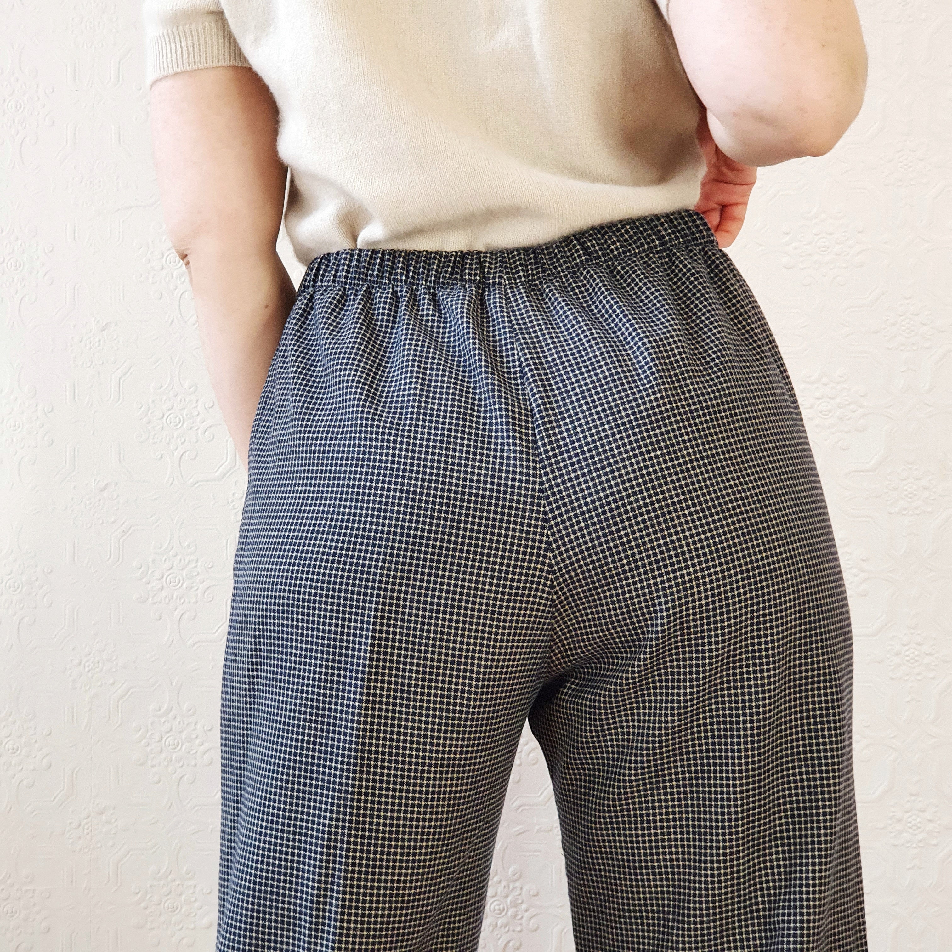 Navy Gingham Wool Trousers - XL - Image 3
