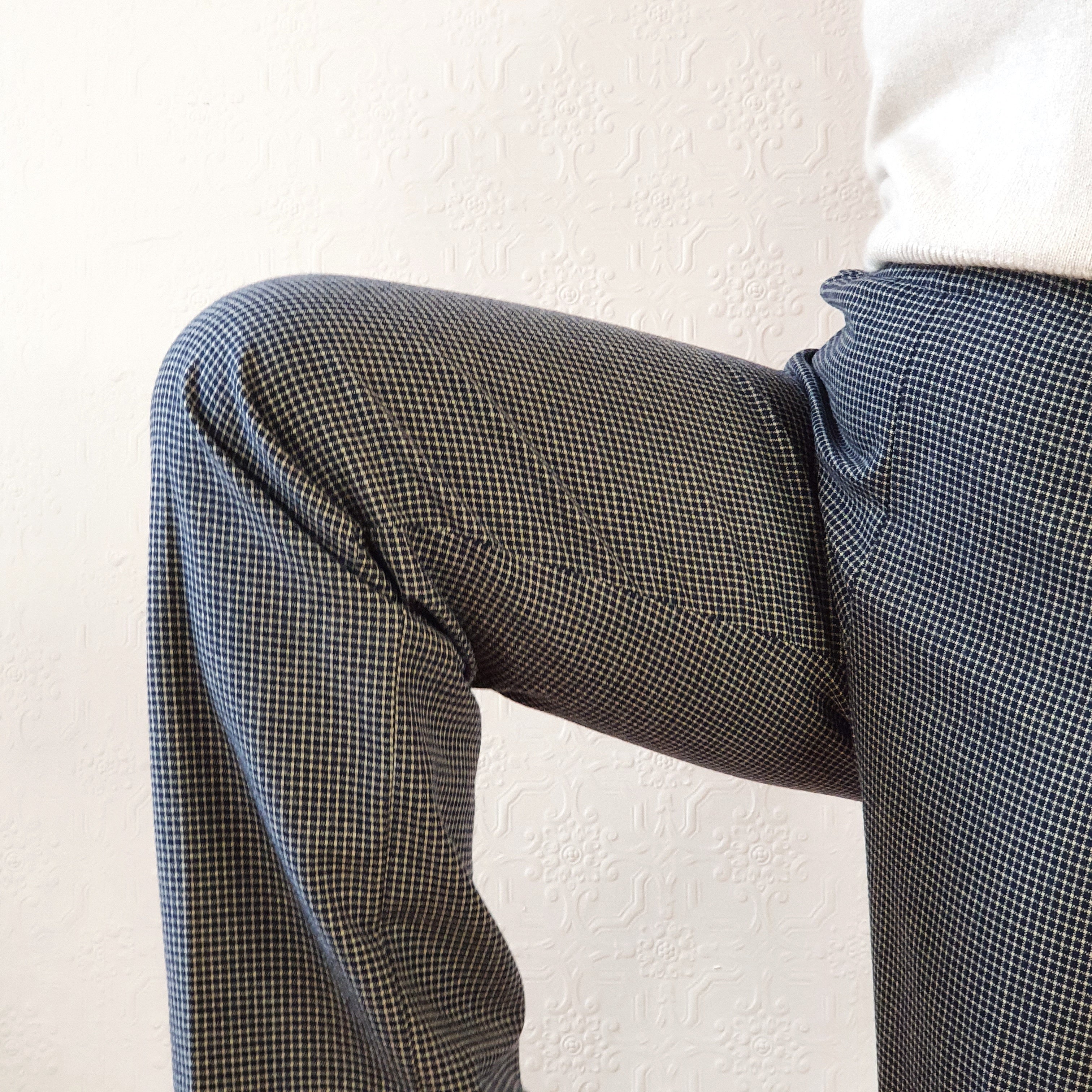 Navy Gingham Wool Trousers - XL - Image 4