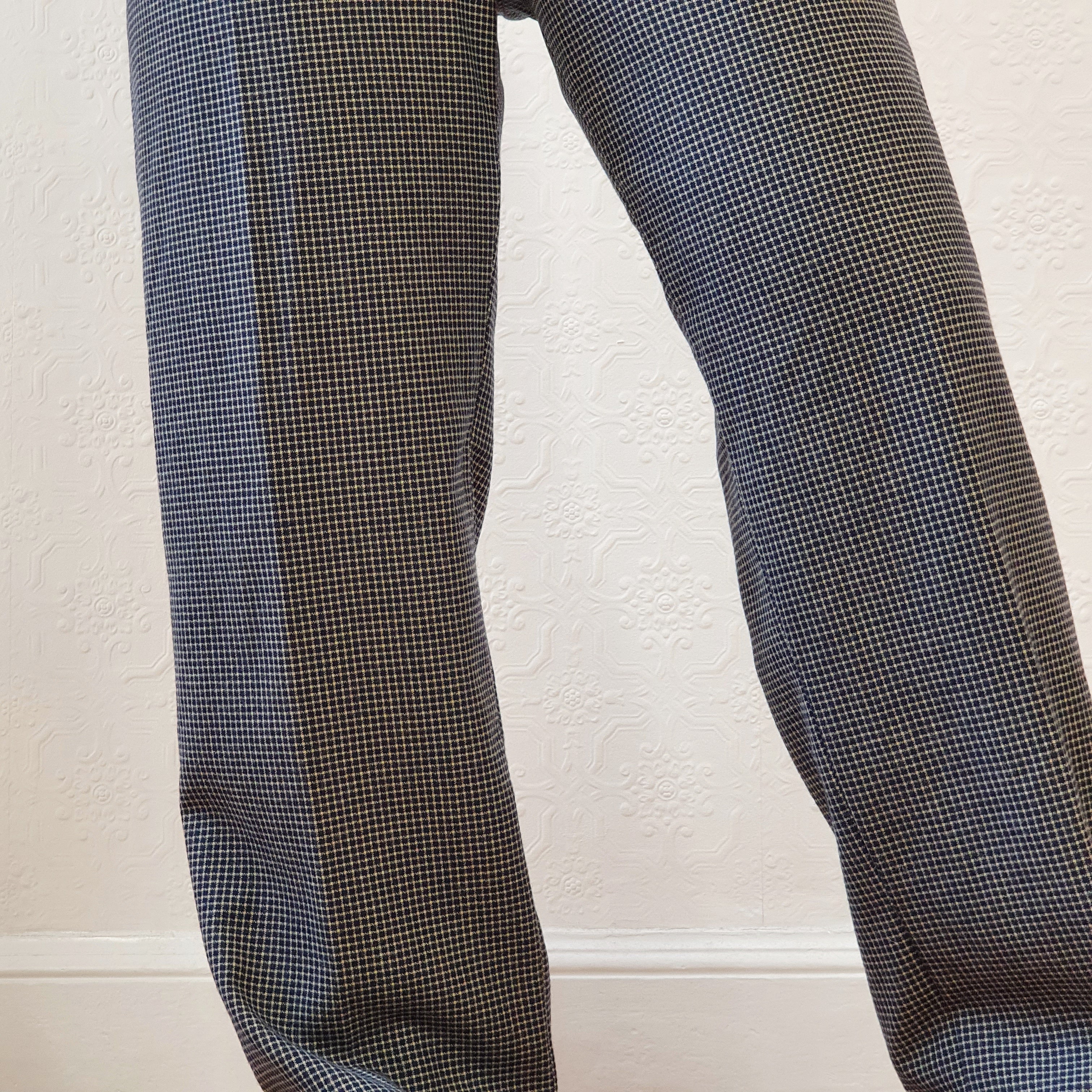 Navy Gingham Wool Trousers - XL - Image 5