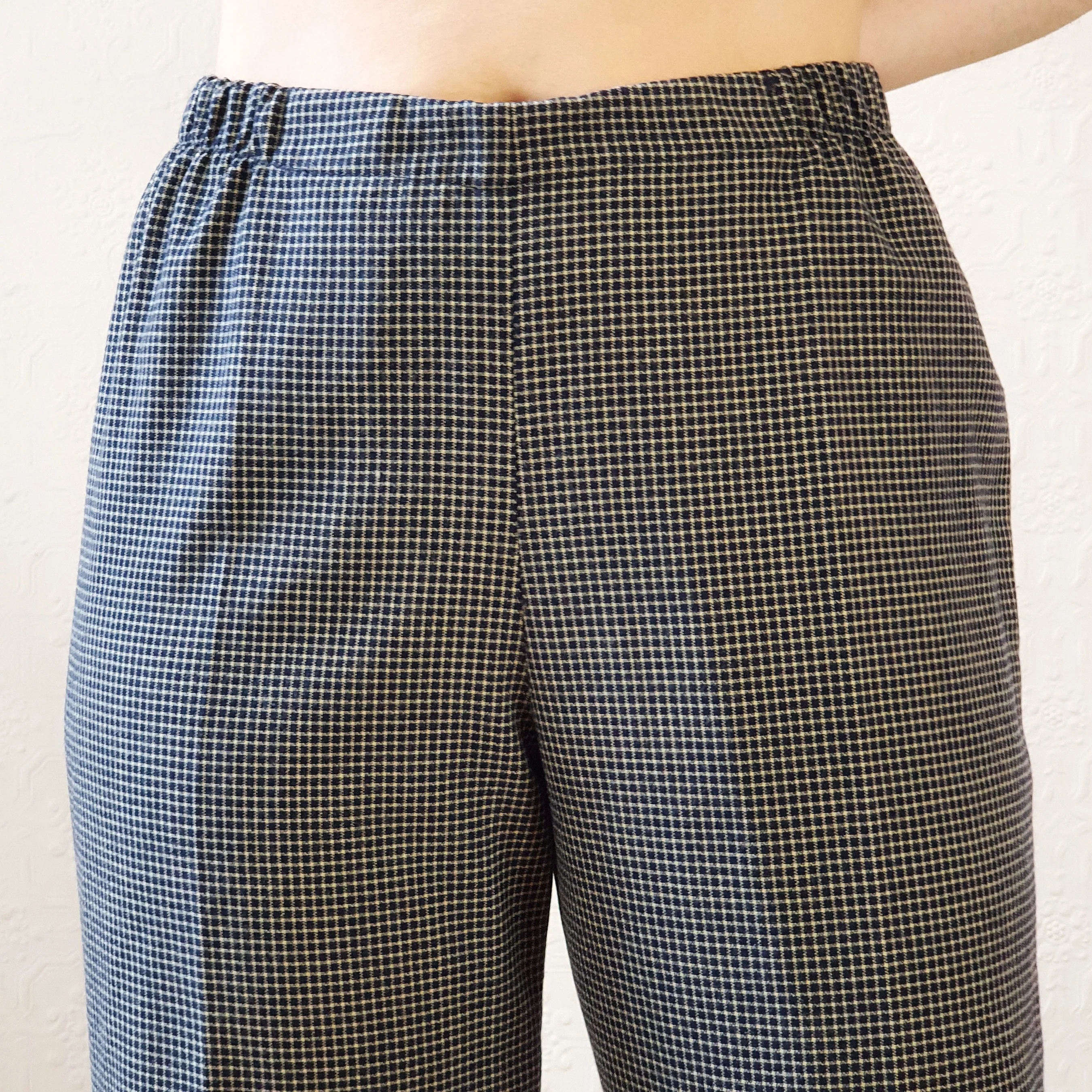 Navy Gingham Wool Trousers - XL - Image 6