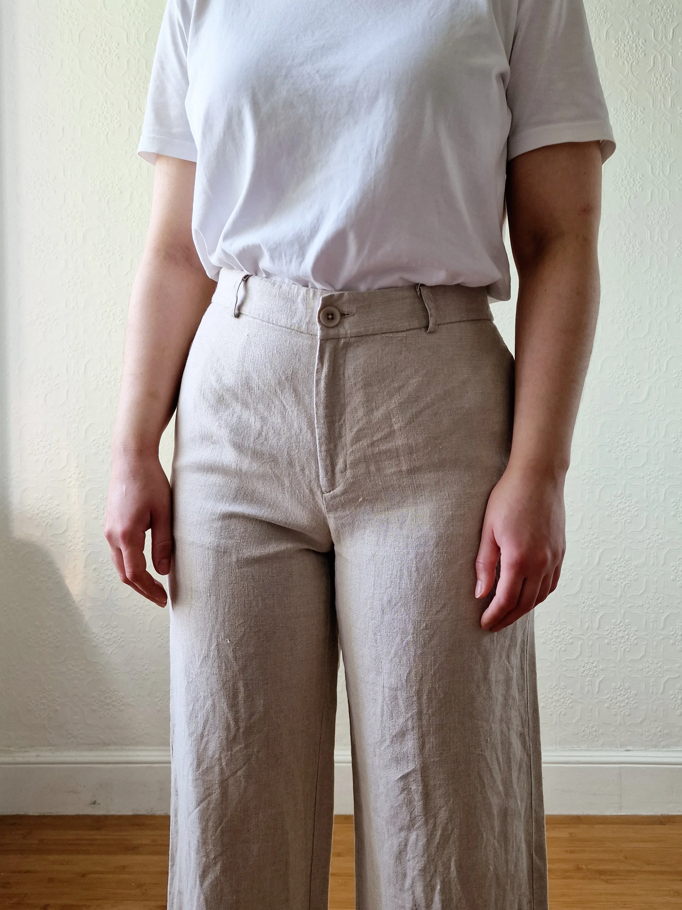 Oatmeal High Waisted Wide Leg Linen Trousers by GAP - S - Image 2