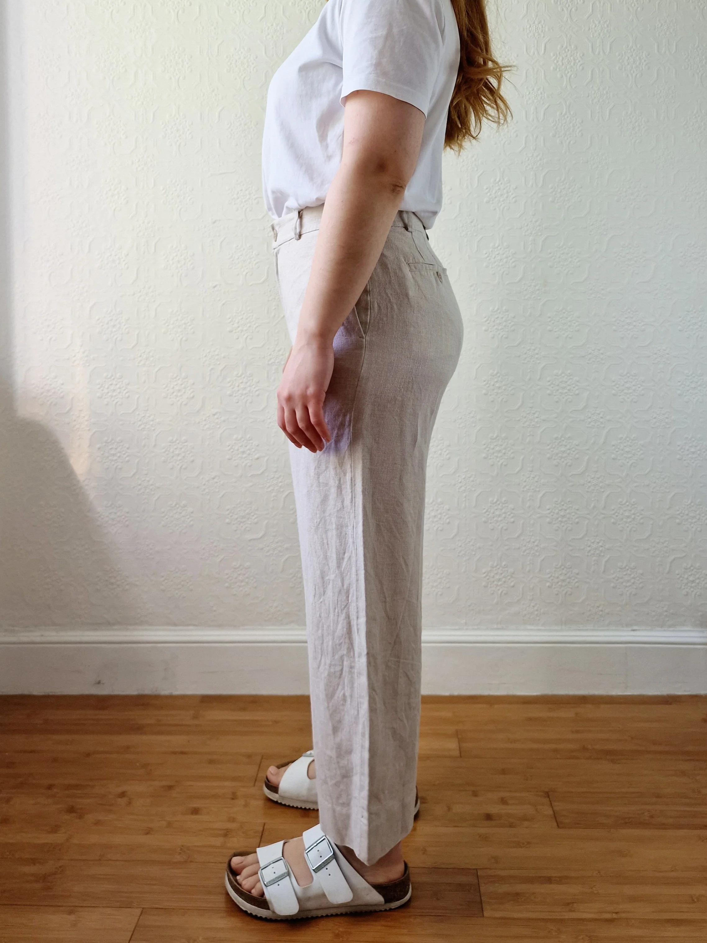 Oatmeal High Waisted Wide Leg Linen Trousers by GAP - S - Image 3