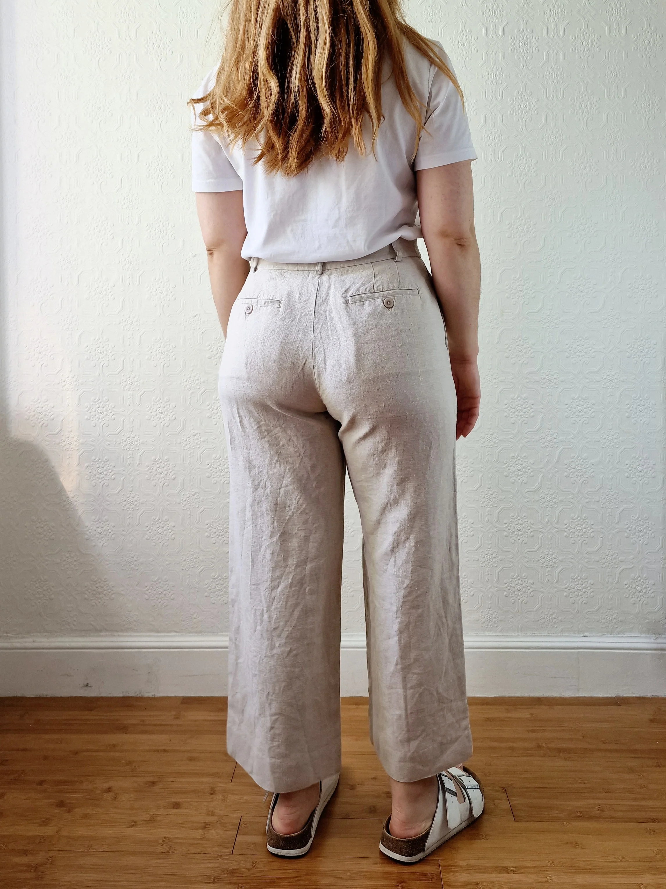 Oatmeal High Waisted Wide Leg Linen Trousers by GAP - S - Image 4