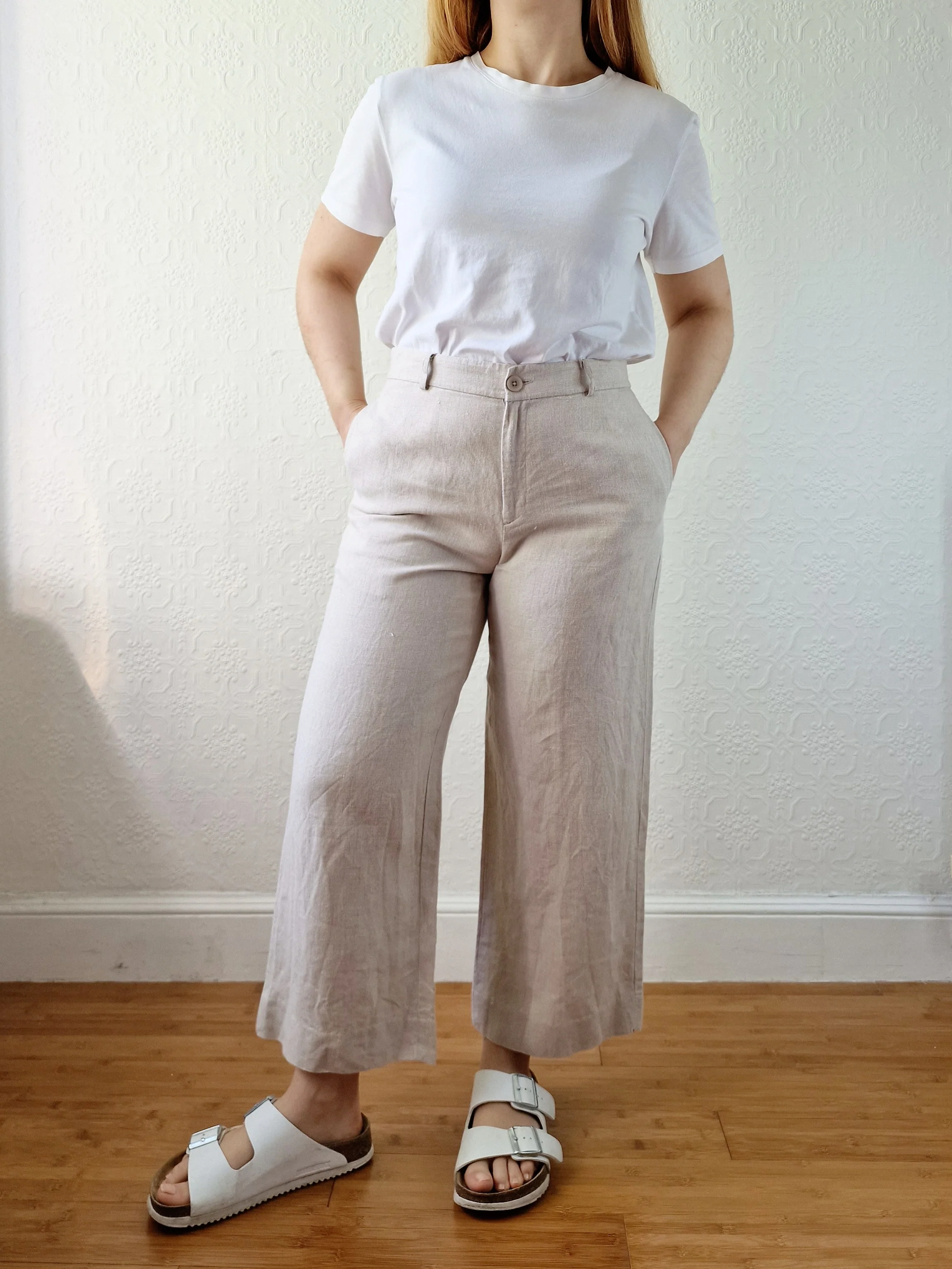 Oatmeal High Waisted Wide Leg Linen Trousers by GAP - S - Image 5
