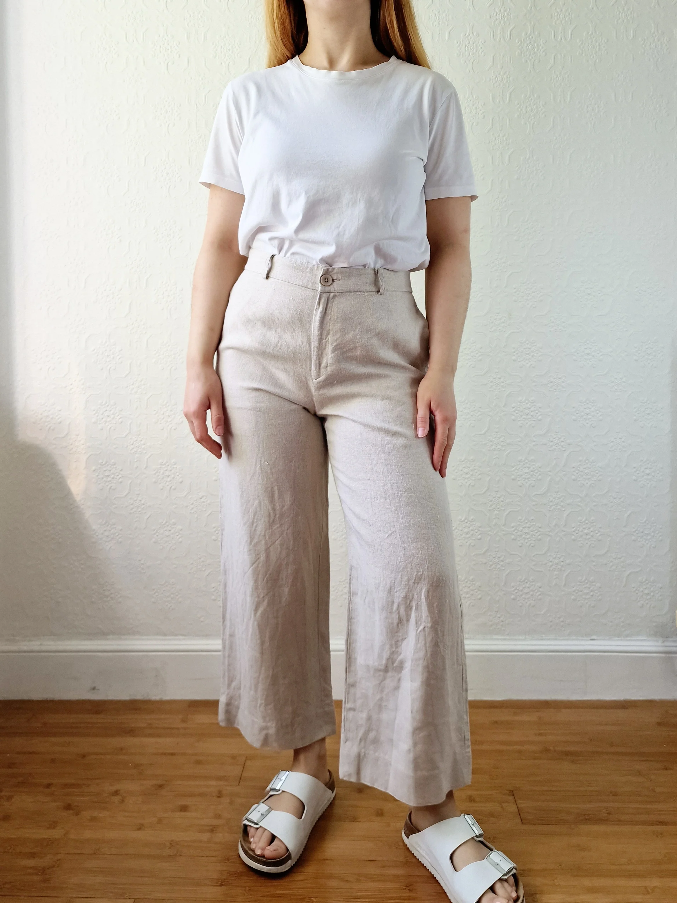 Oatmeal High Waisted Wide Leg Linen Trousers by GAP - S - Image 6
