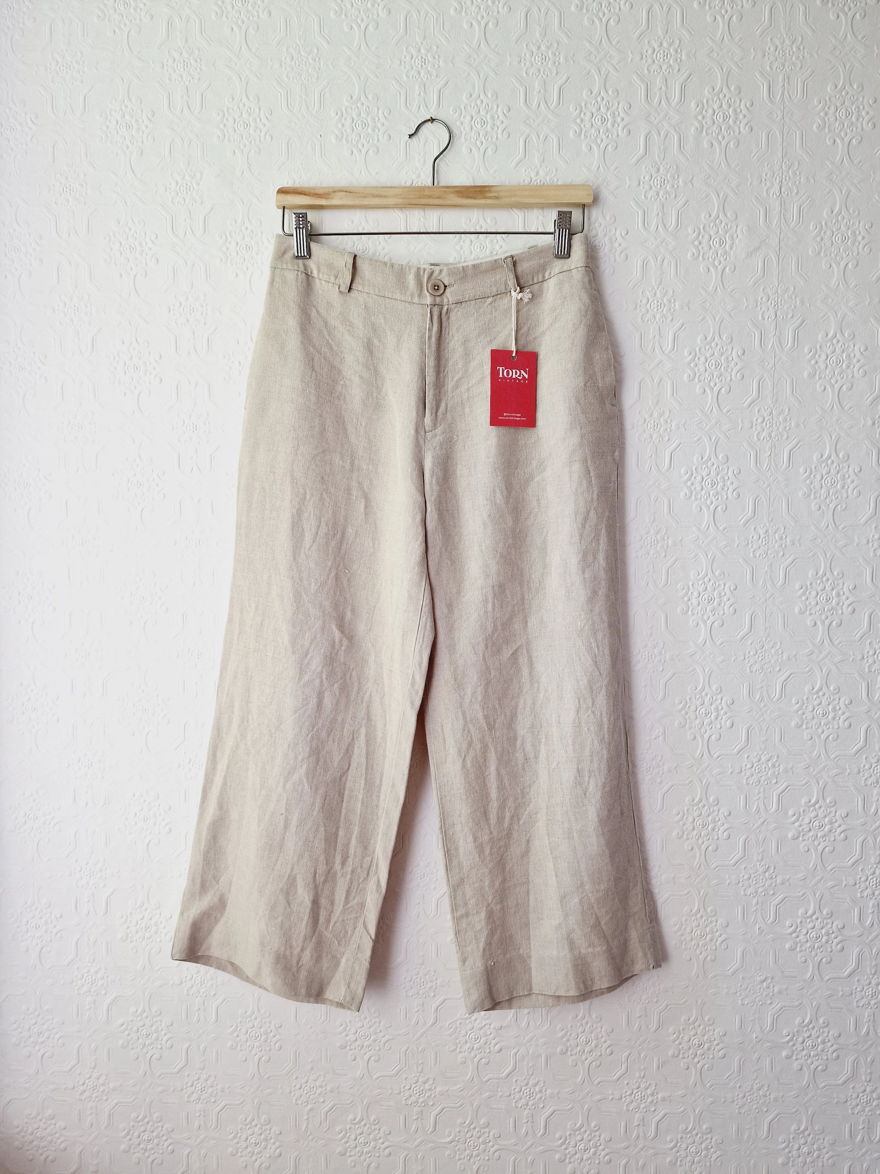 Oatmeal High Waisted Wide Leg Linen Trousers by GAP - S - Image 7