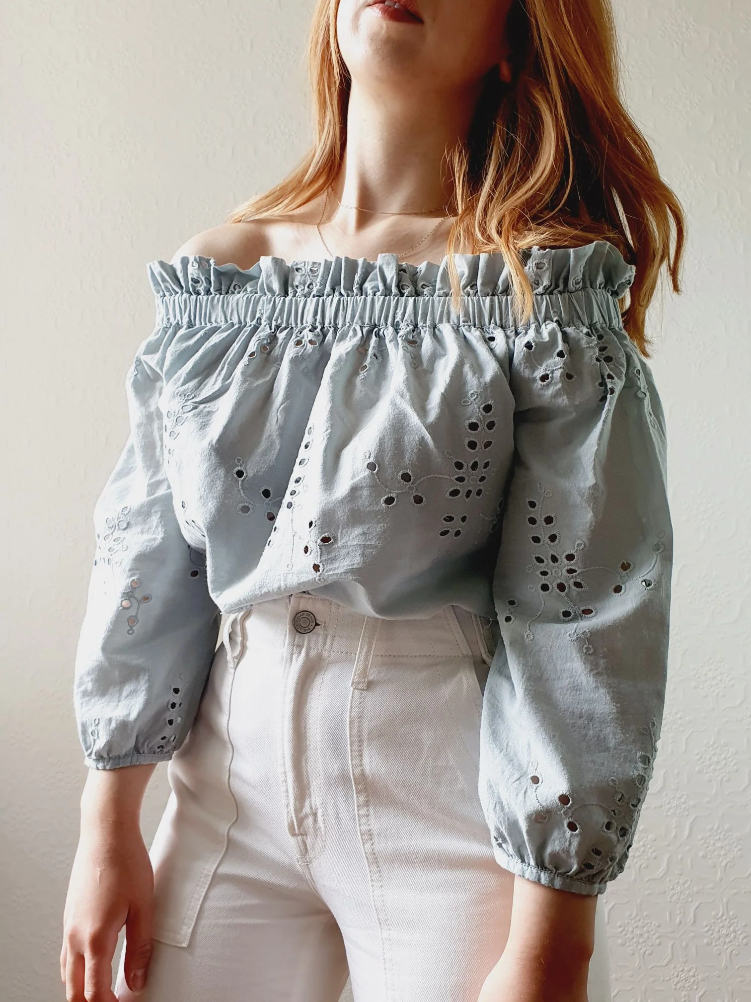 Off The Shoulder Broderie Anglaise Blouse - S/M - Image 4