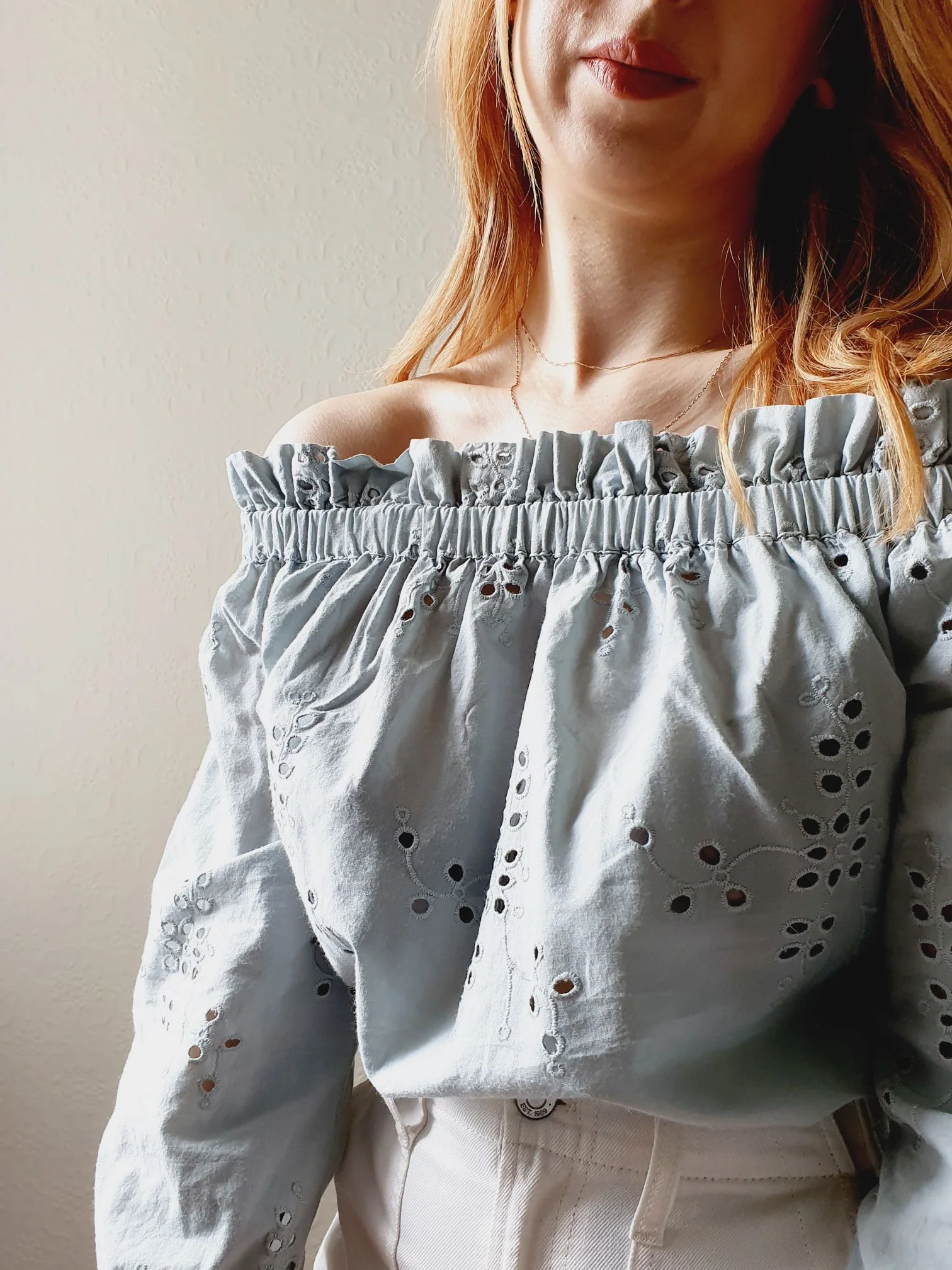 Off The Shoulder Broderie Anglaise Blouse - S/M - Image 5