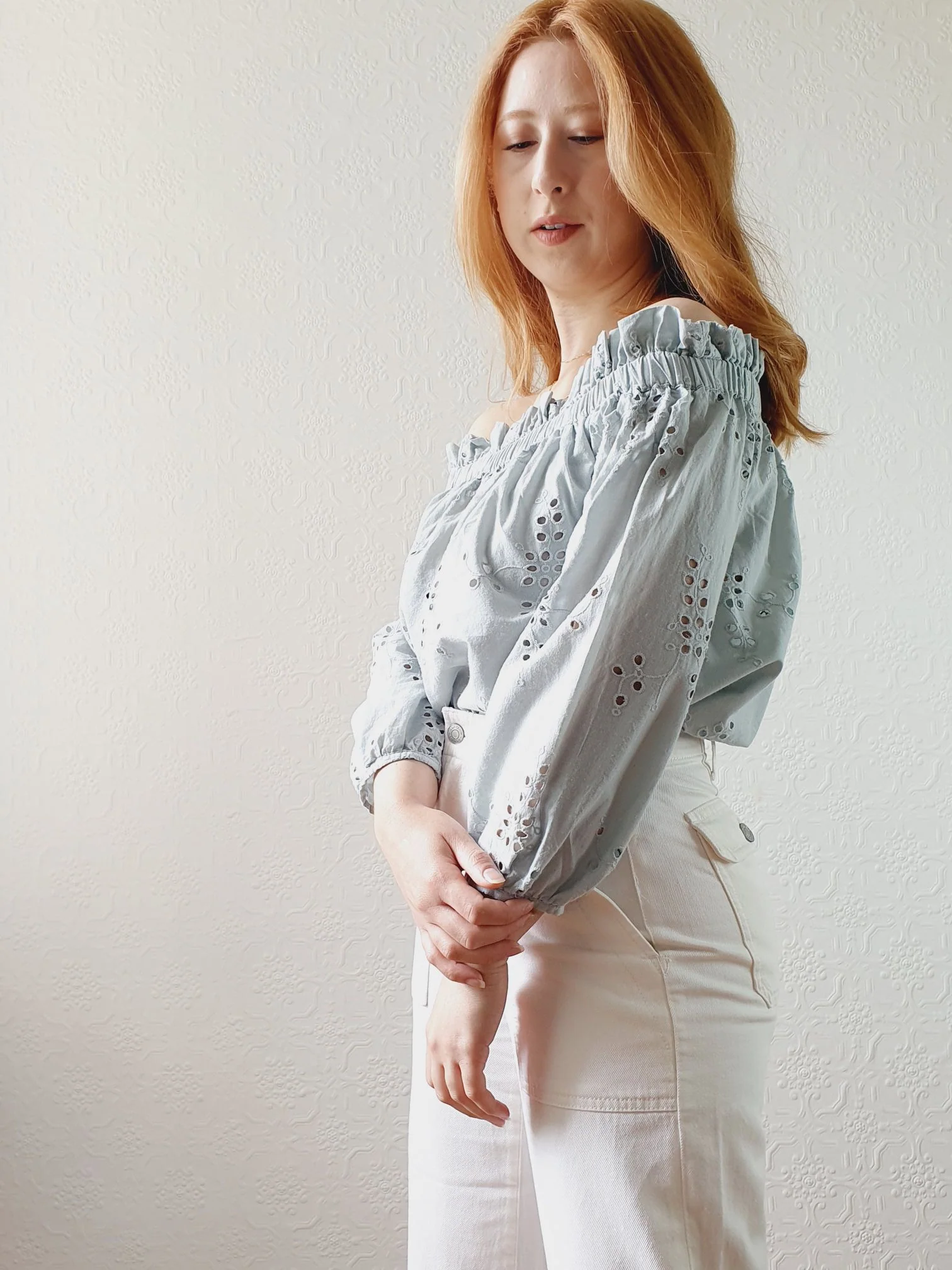 Off The Shoulder Broderie Anglaise Blouse - S/M - Image 7