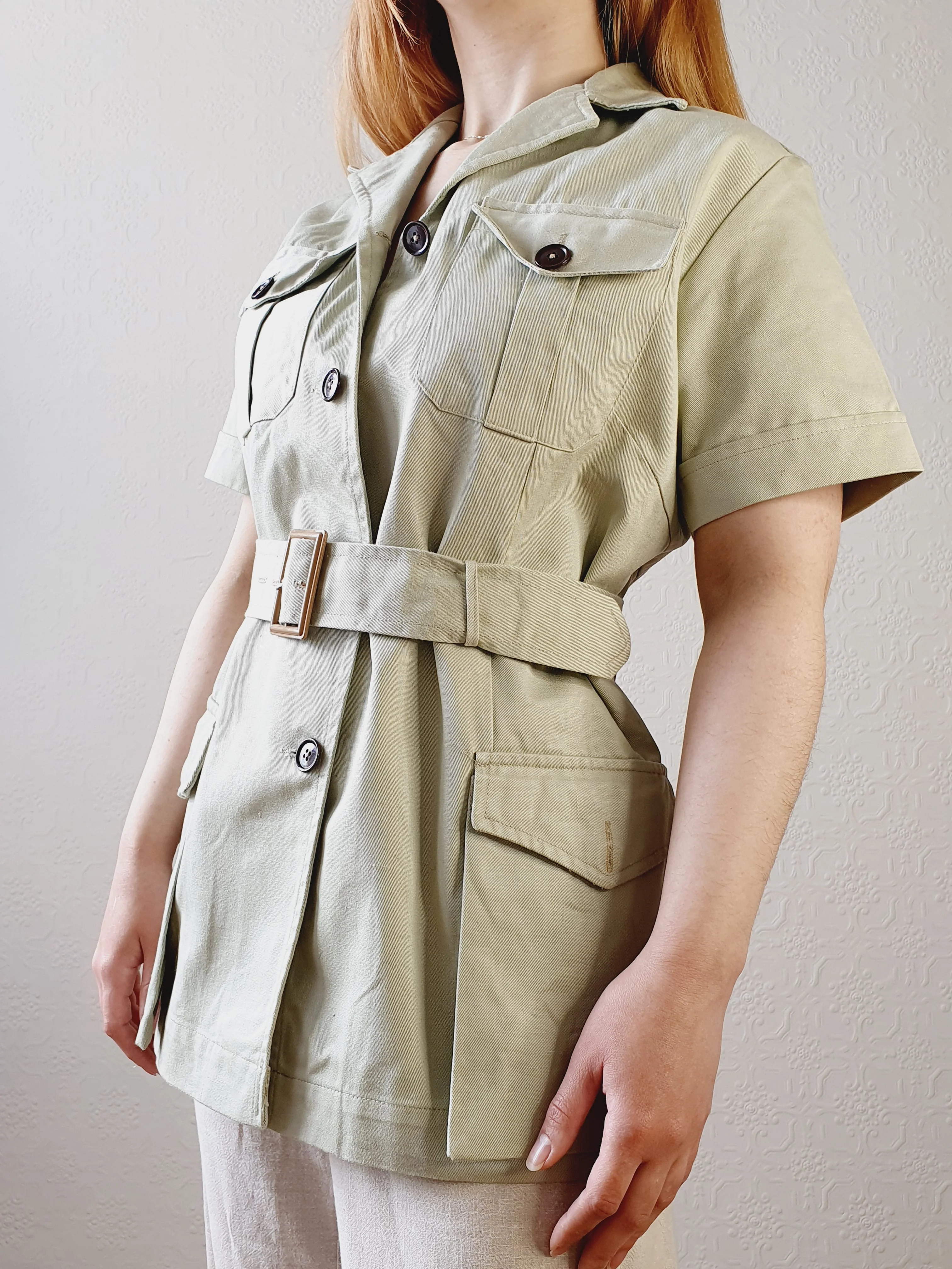 Original Vintage Sage Safari Jacket - M - Image 5