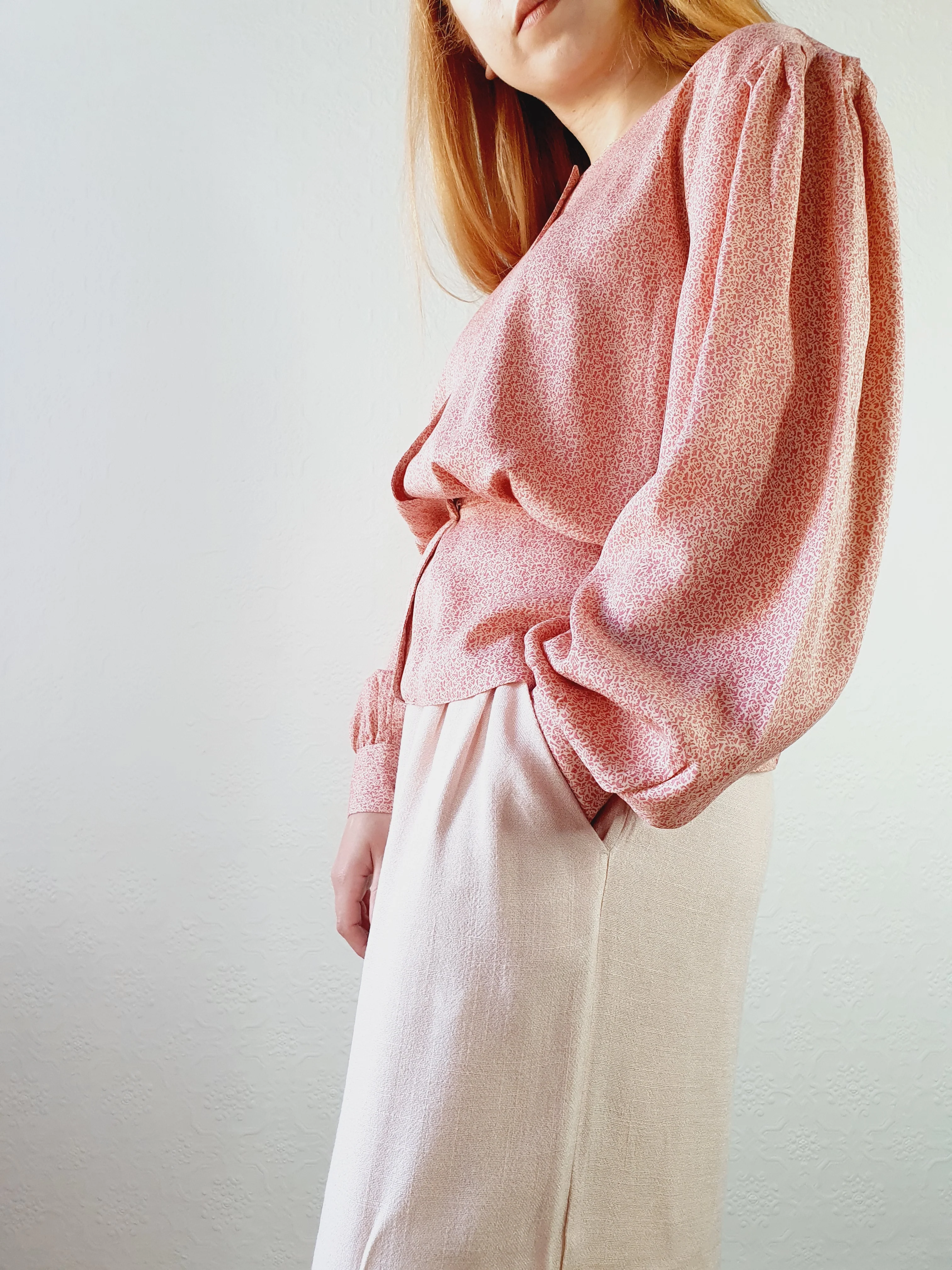 Pink 1980s Ditsy Blouse - S/M - Image 2