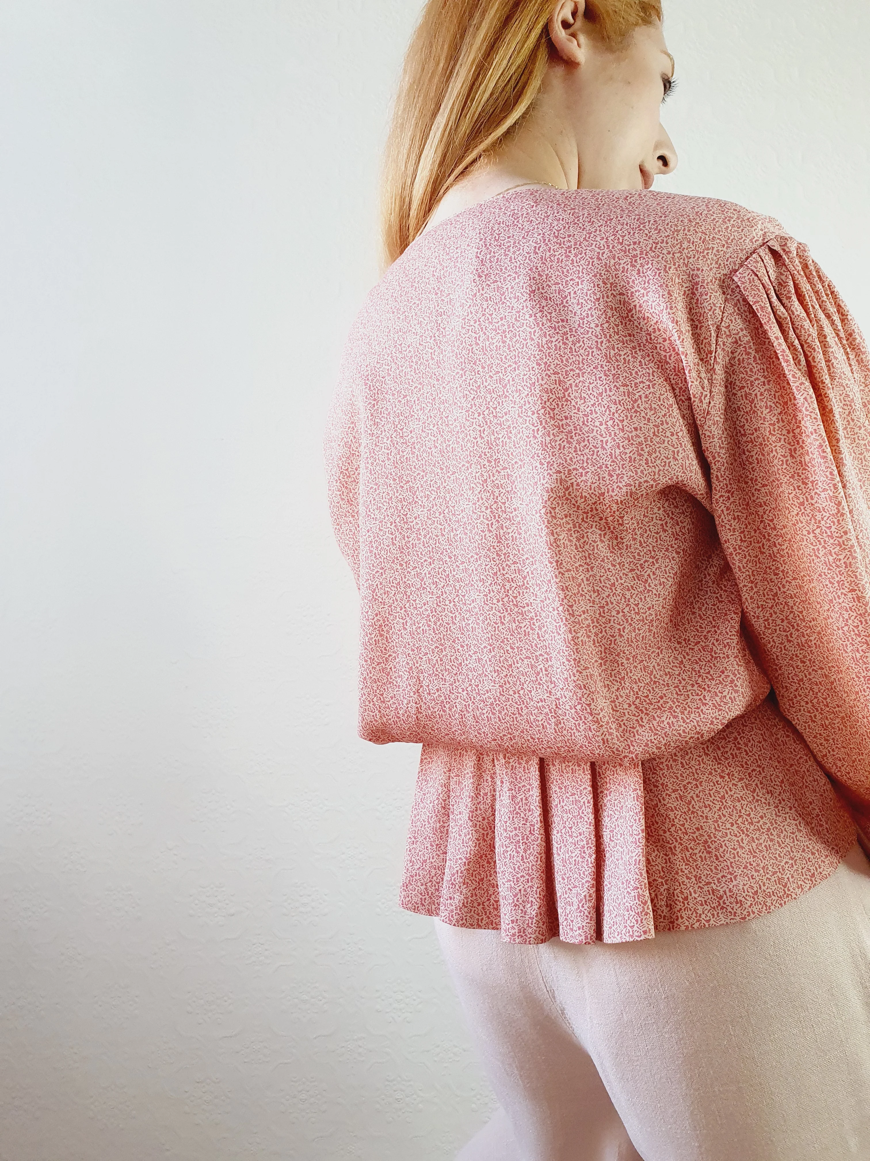 Pink 1980s Ditsy Blouse - S/M - Image 3