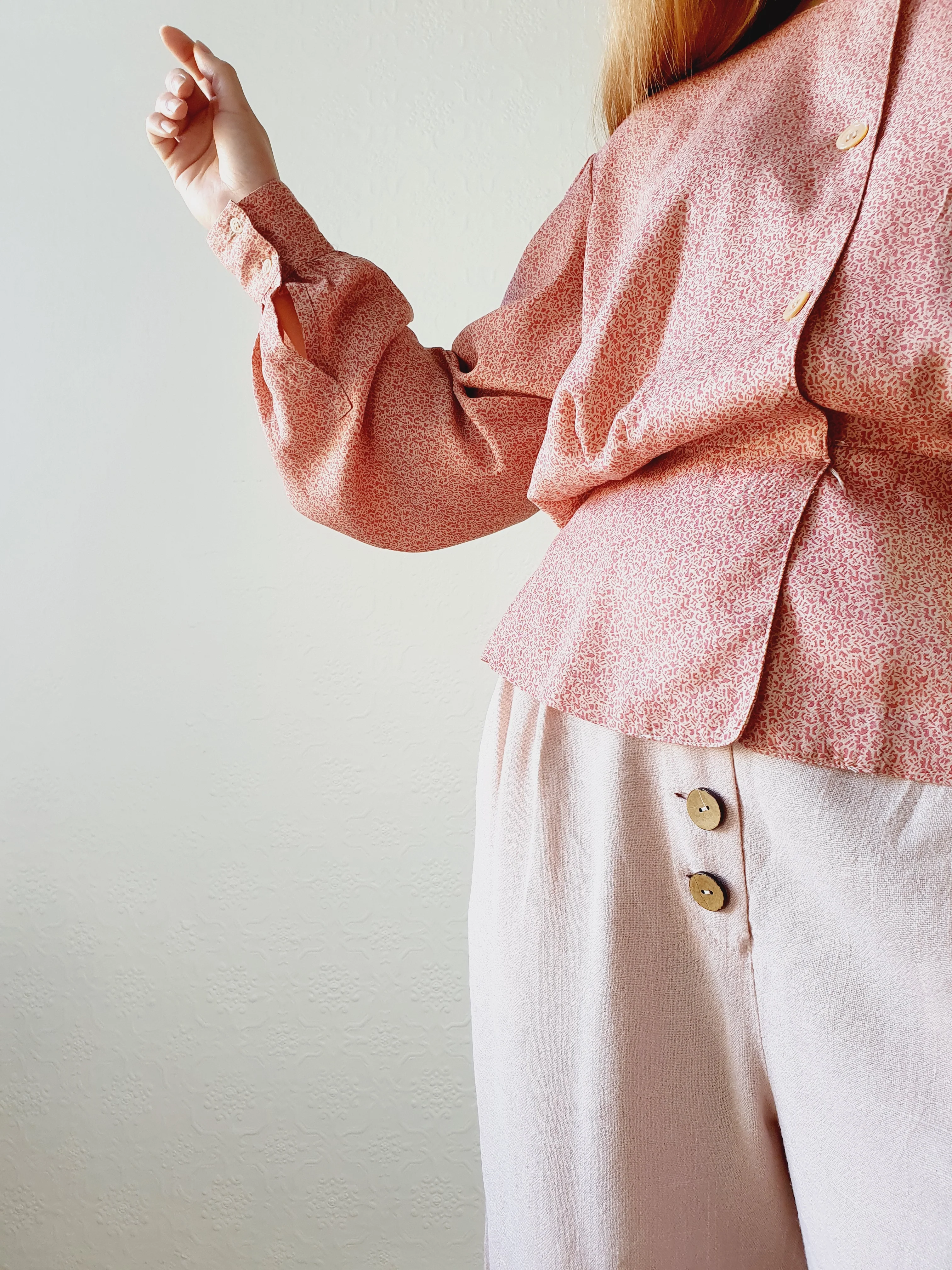 Pink 1980s Ditsy Blouse - S/M - Image 4