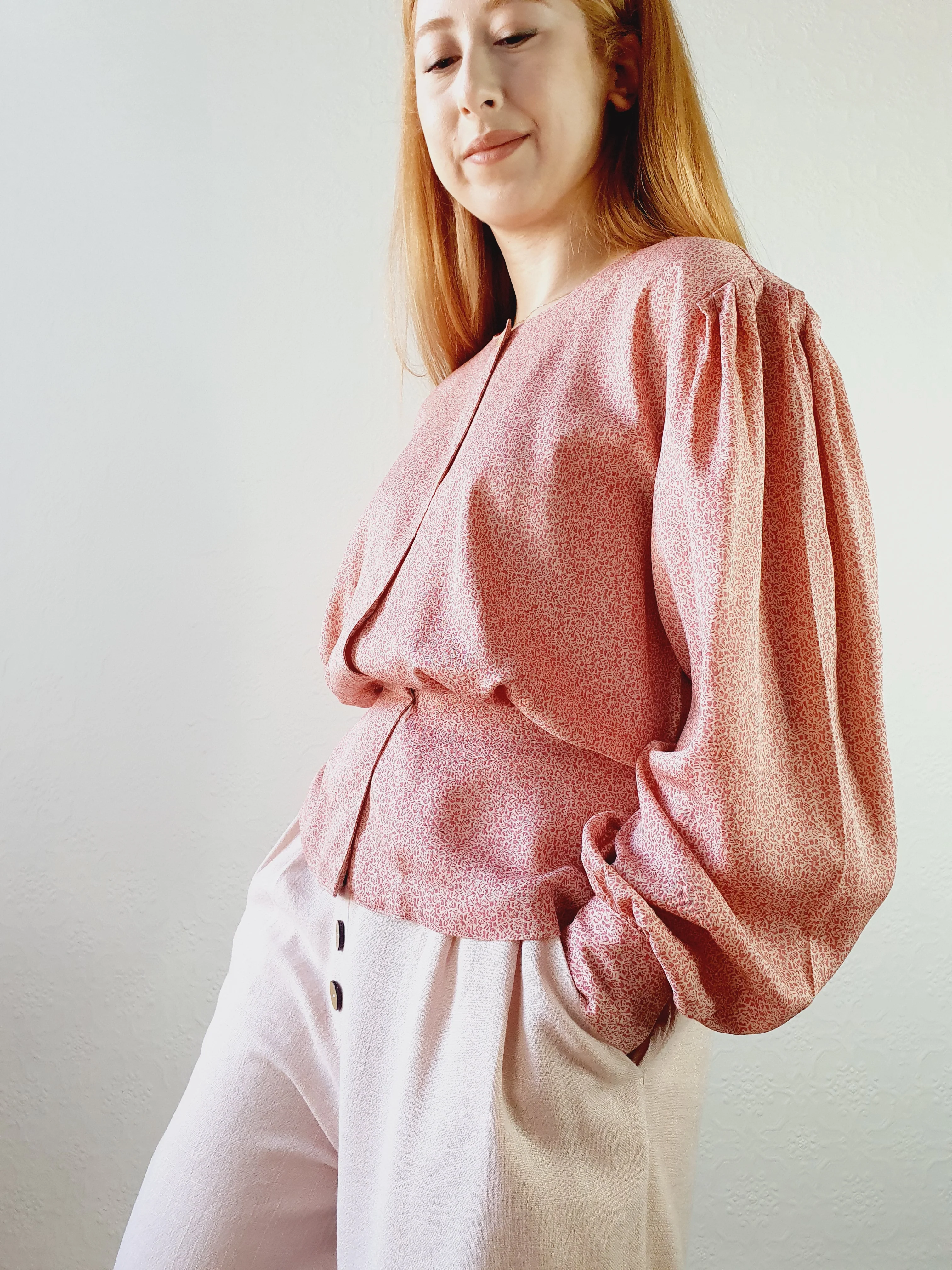 Pink 1980s Ditsy Blouse - S/M - Image 5