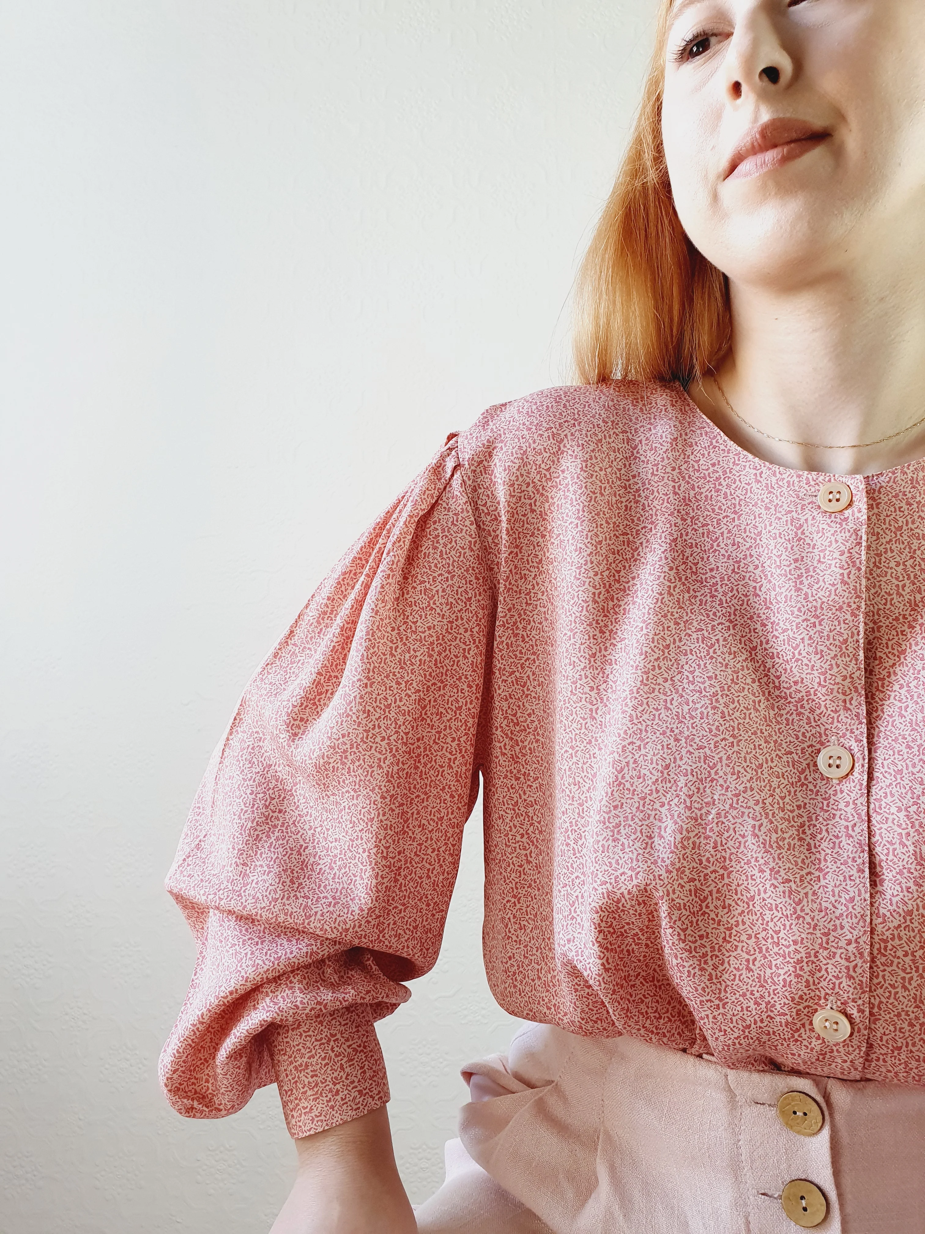 Pink 1980s Ditsy Blouse - S/M - Image 6