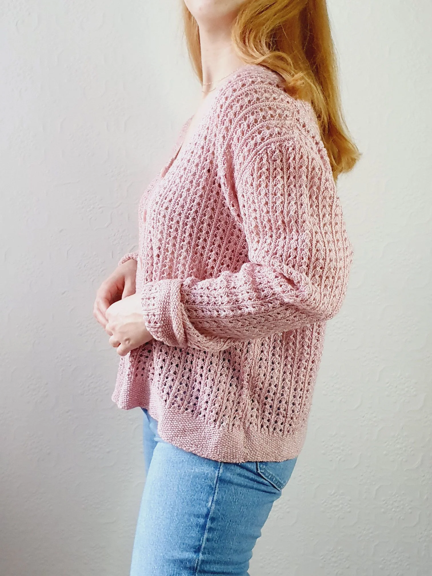 Pink Lurex Wool Cardigan - XL - Image 2