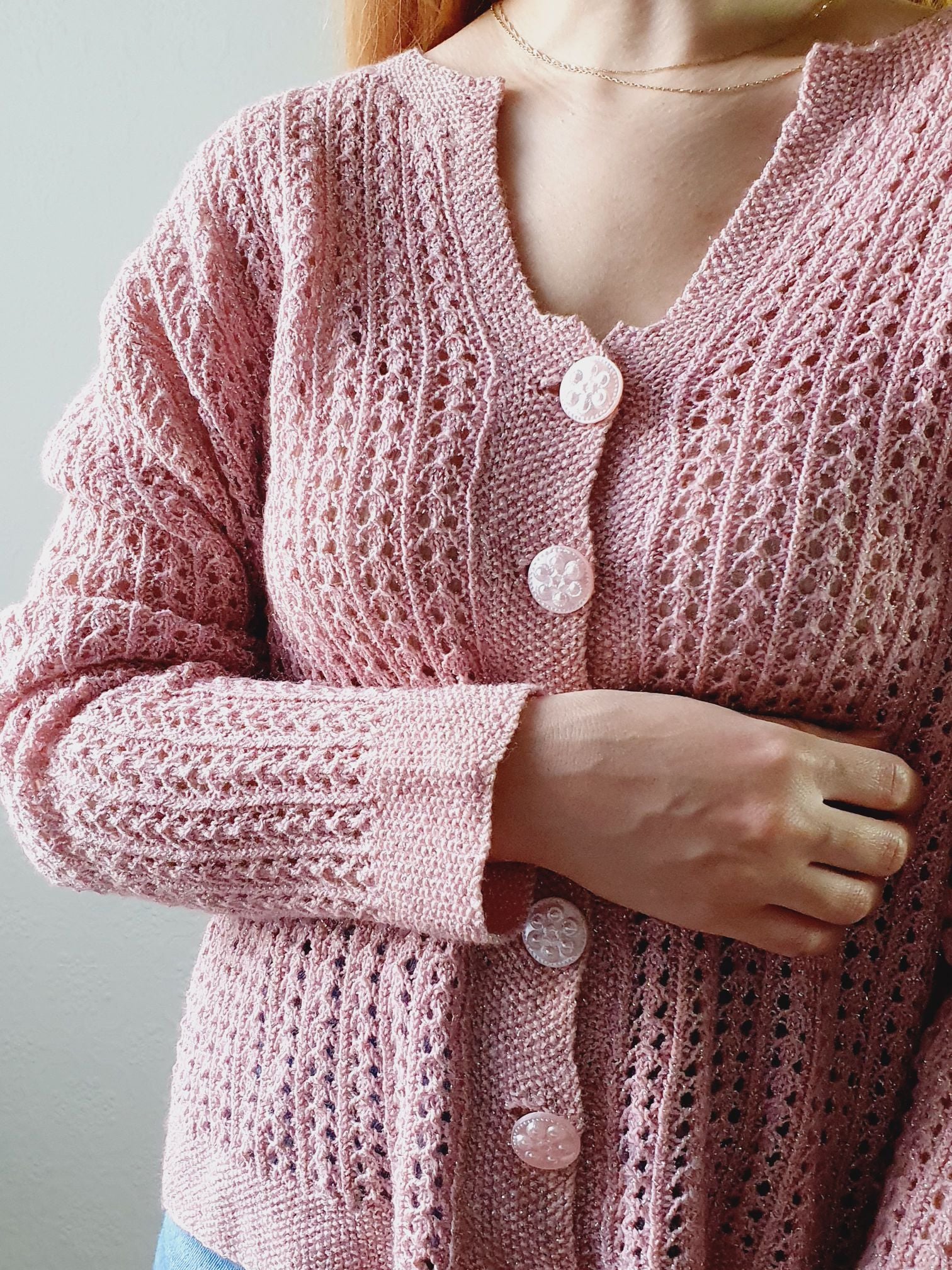 Pink Lurex Wool Cardigan - XL - Image 3