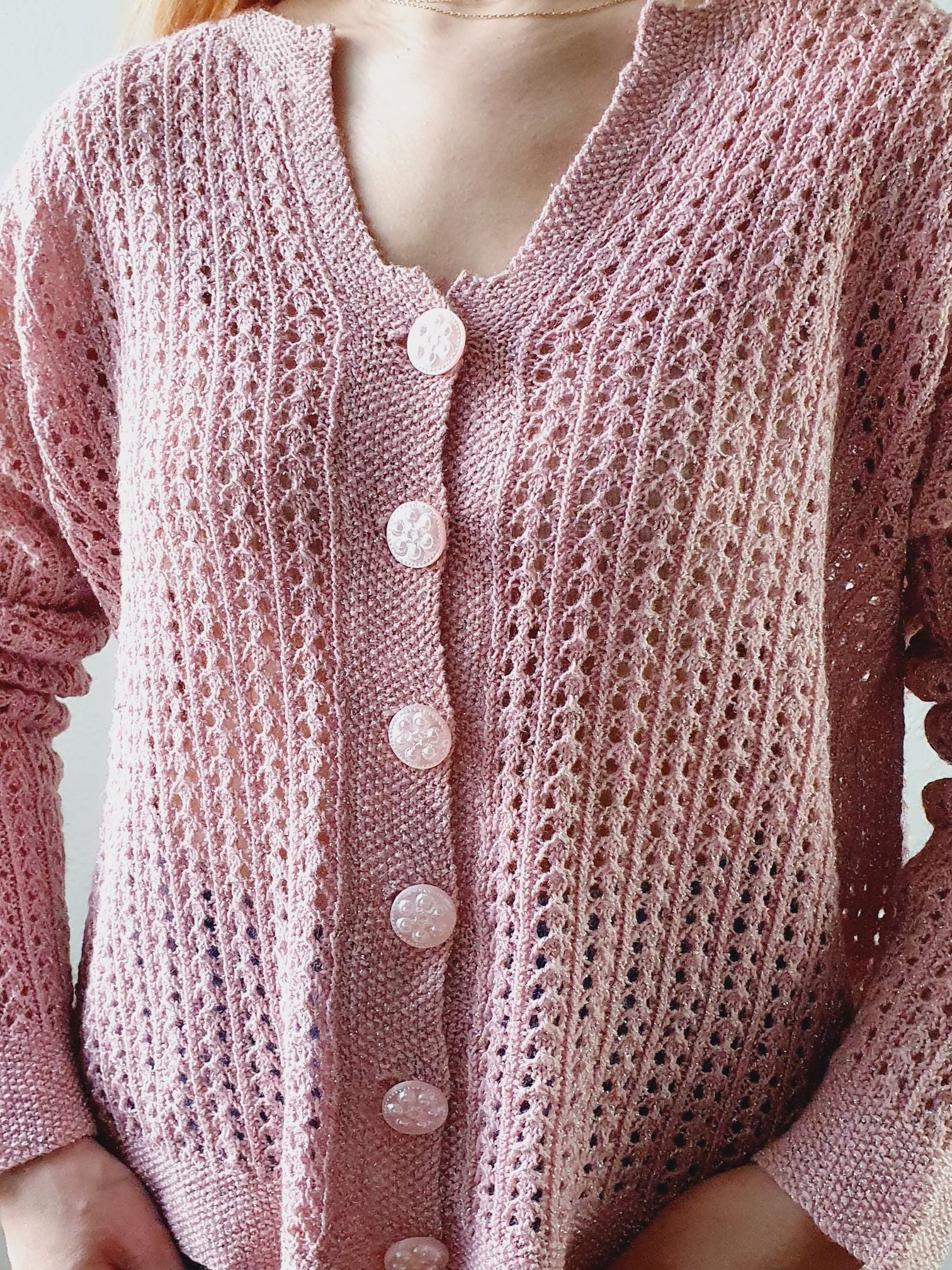 Pink Lurex Wool Cardigan - XL - Image 4