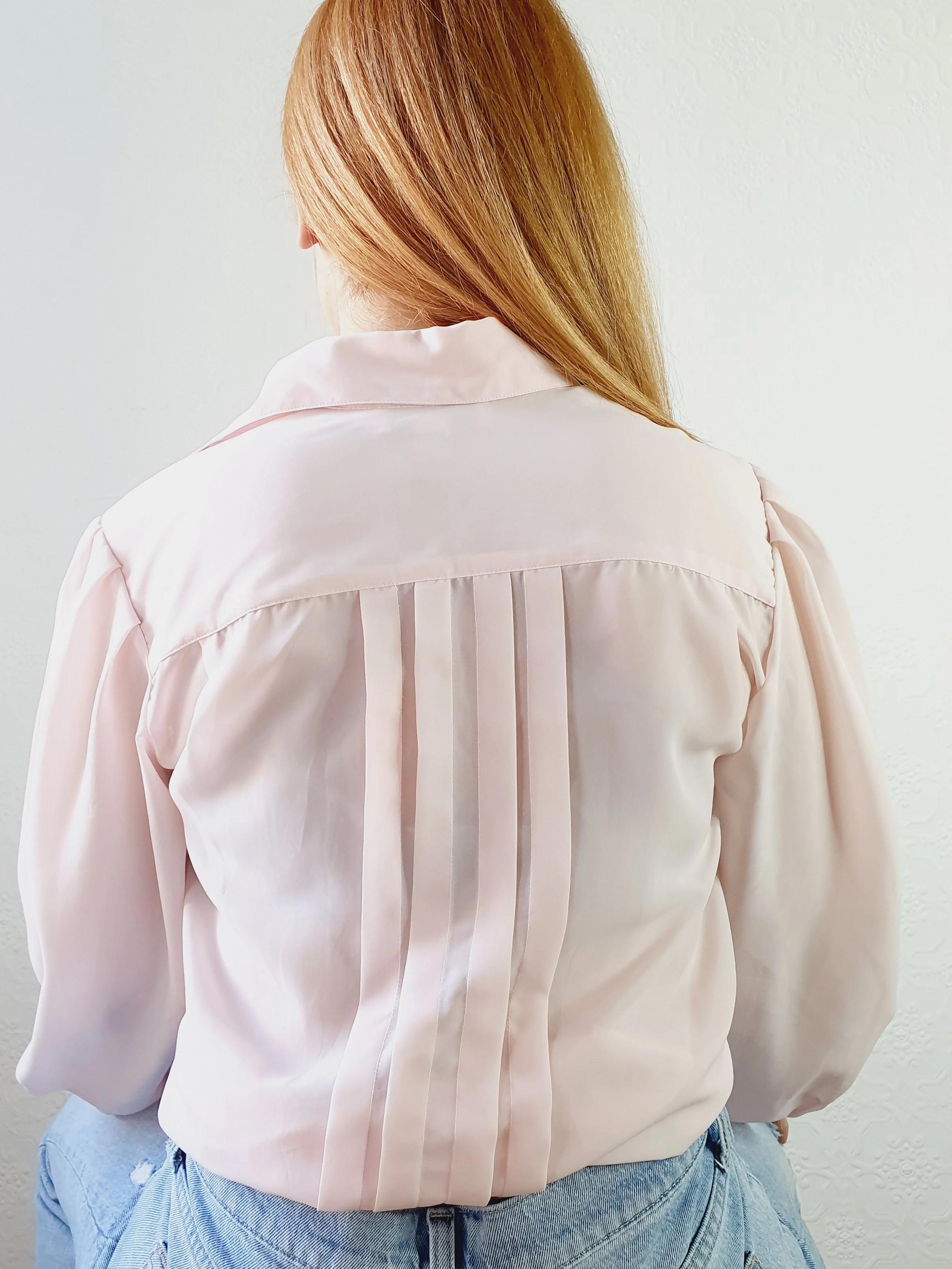 Pink Semi Sheer Blouse with Pleated Detail - M - Image 4