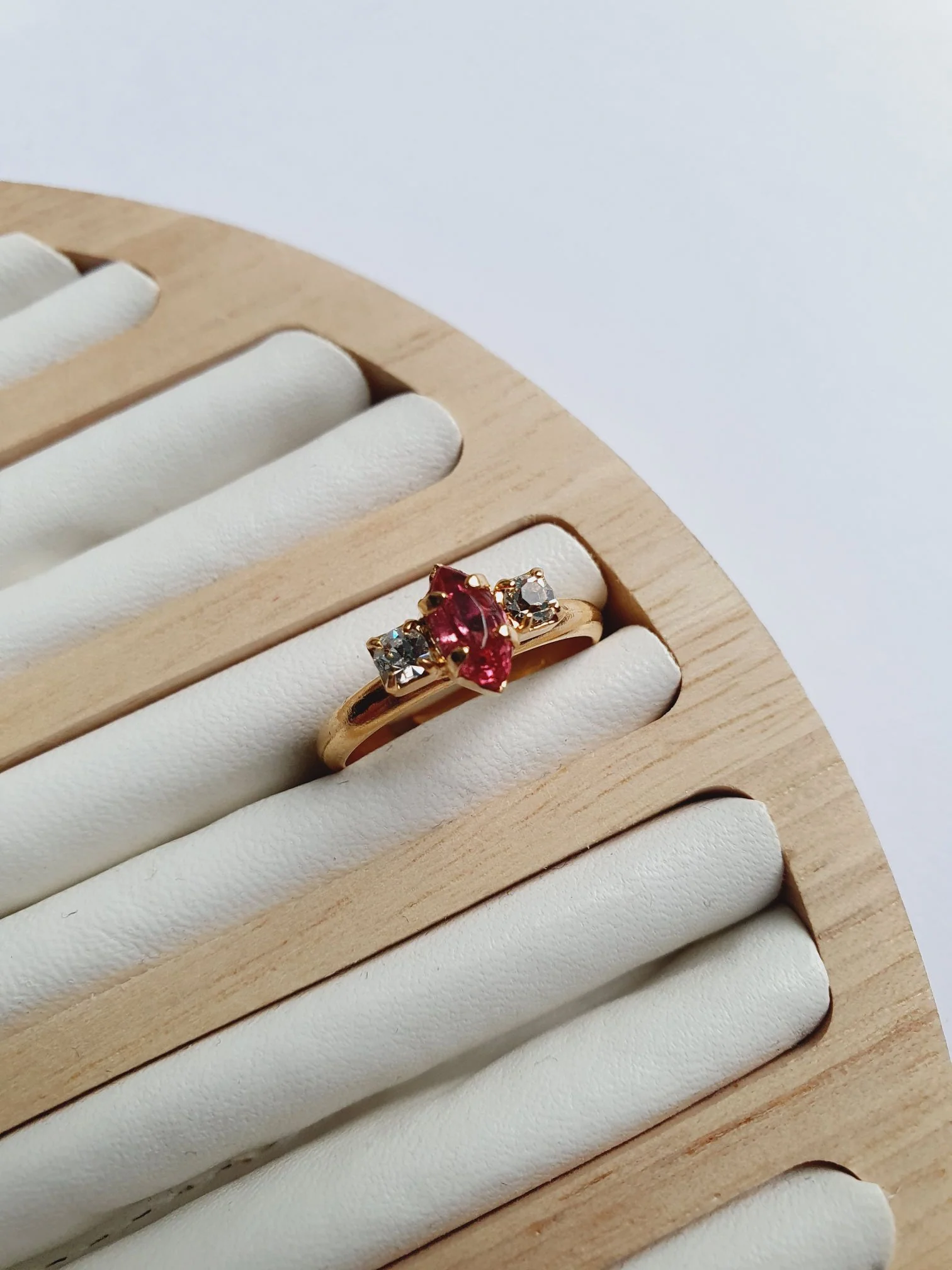 Pink - Vintage Gold Plated Ring with Crystal - Image 3