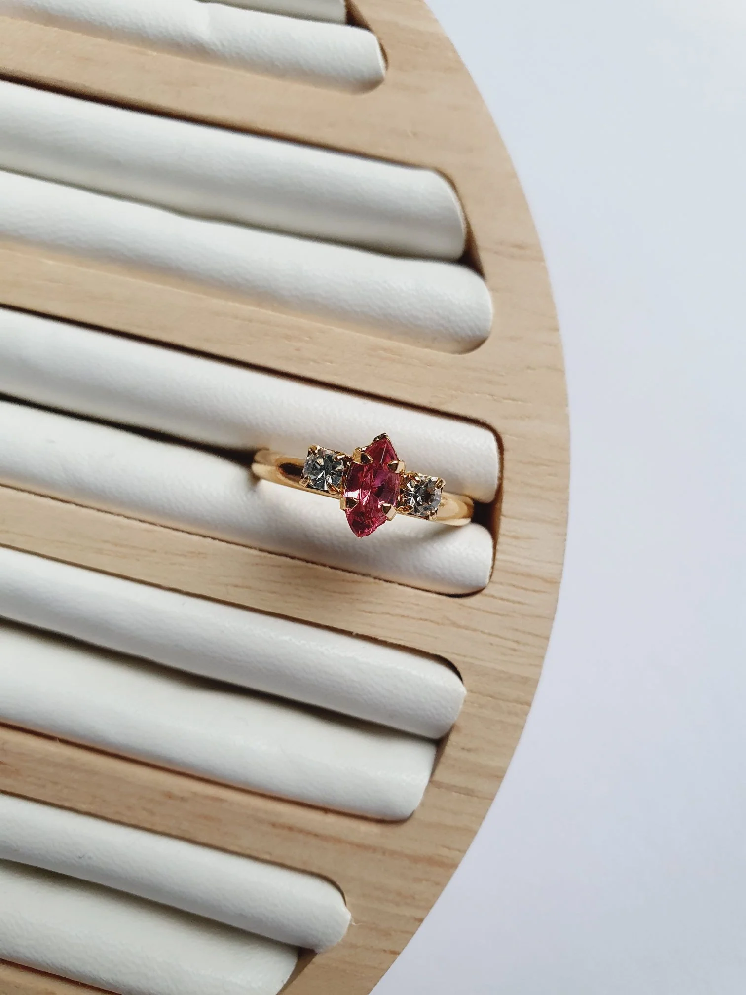 Pink - Vintage Gold Plated Ring with Crystal - Image 4