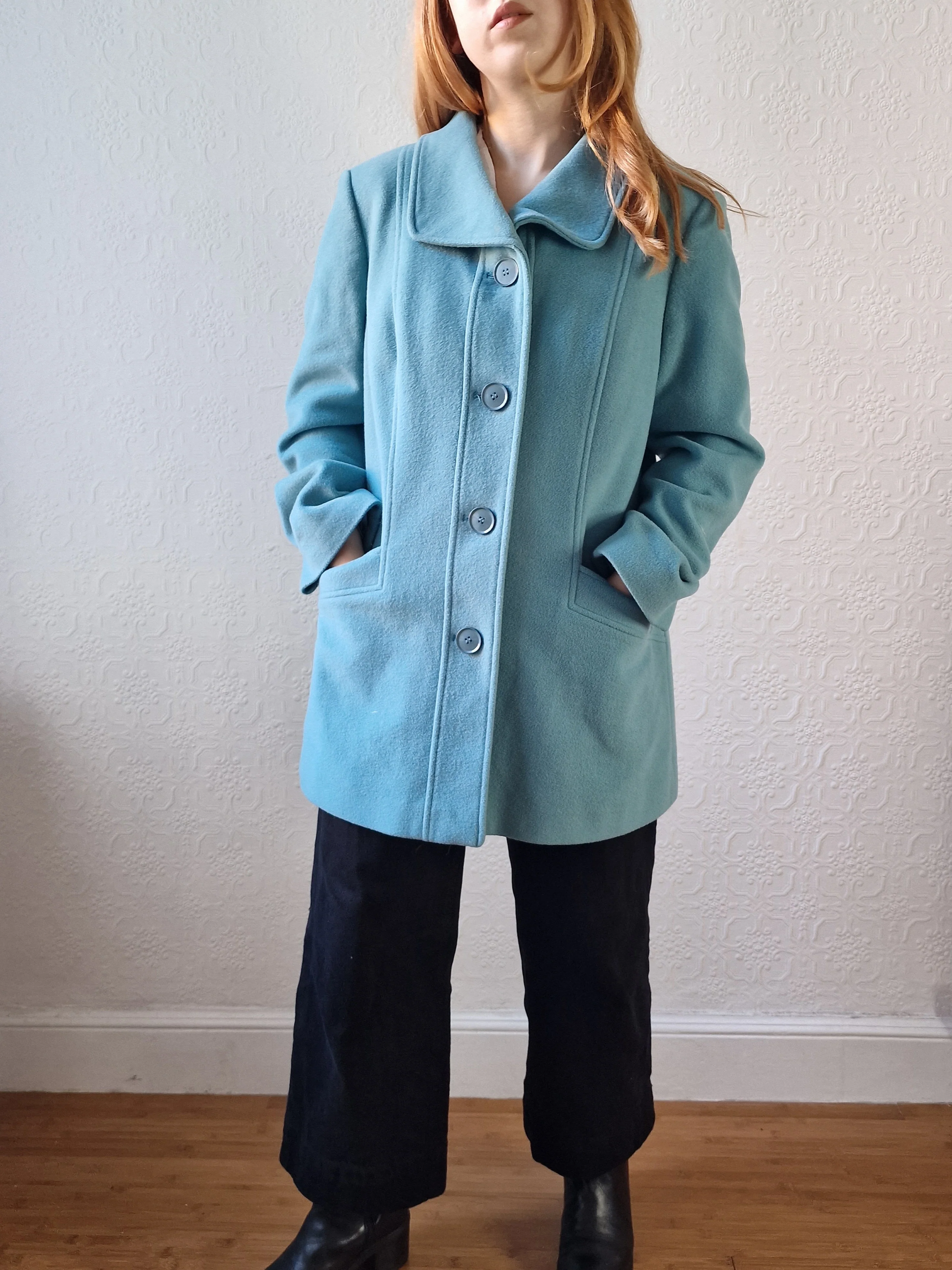 Preloved Blue Single Breasted Wool & Cashmere Coat - M/L - Image 10