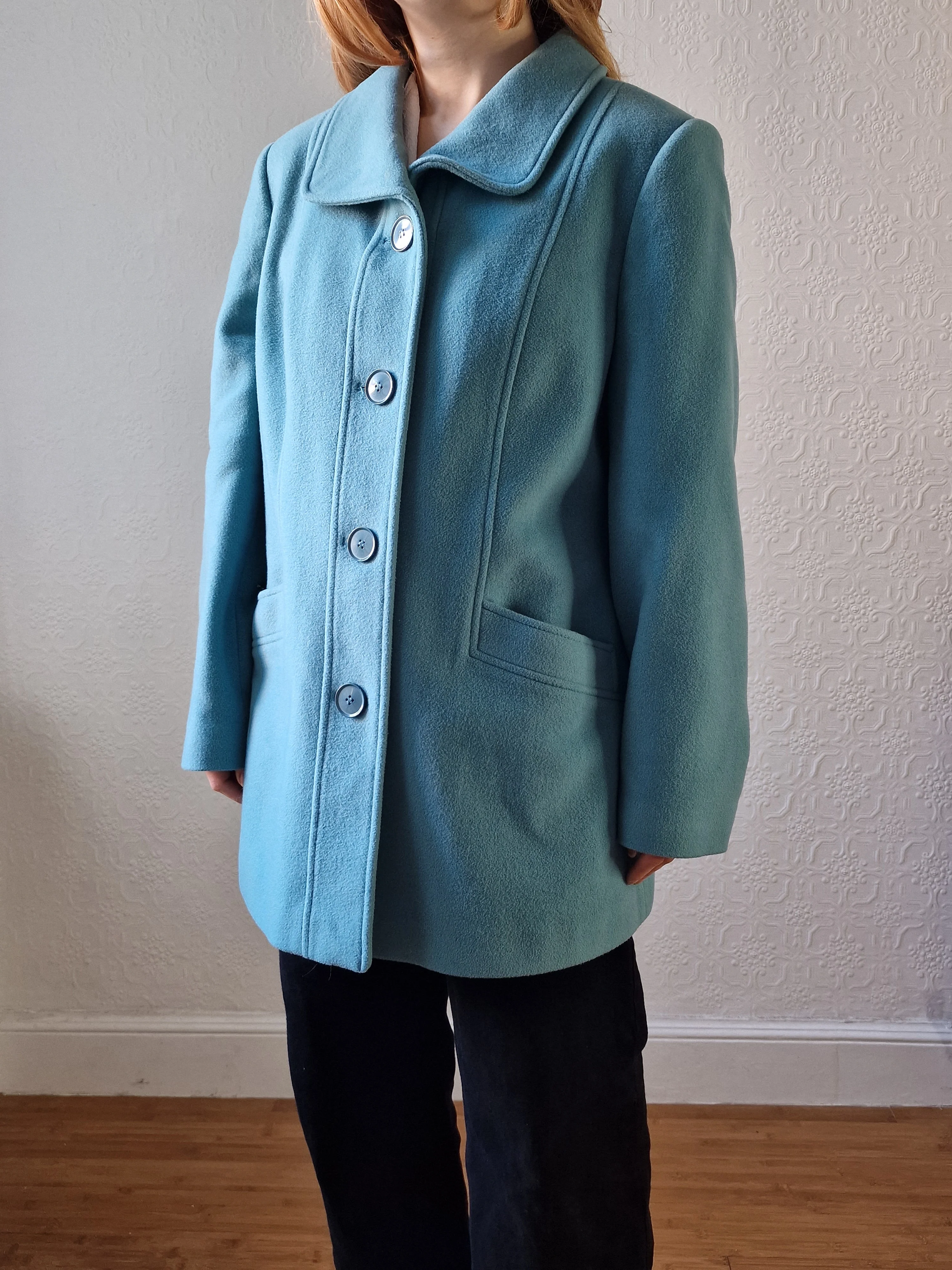 Preloved Blue Single Breasted Wool & Cashmere Coat - M/L - Image 11