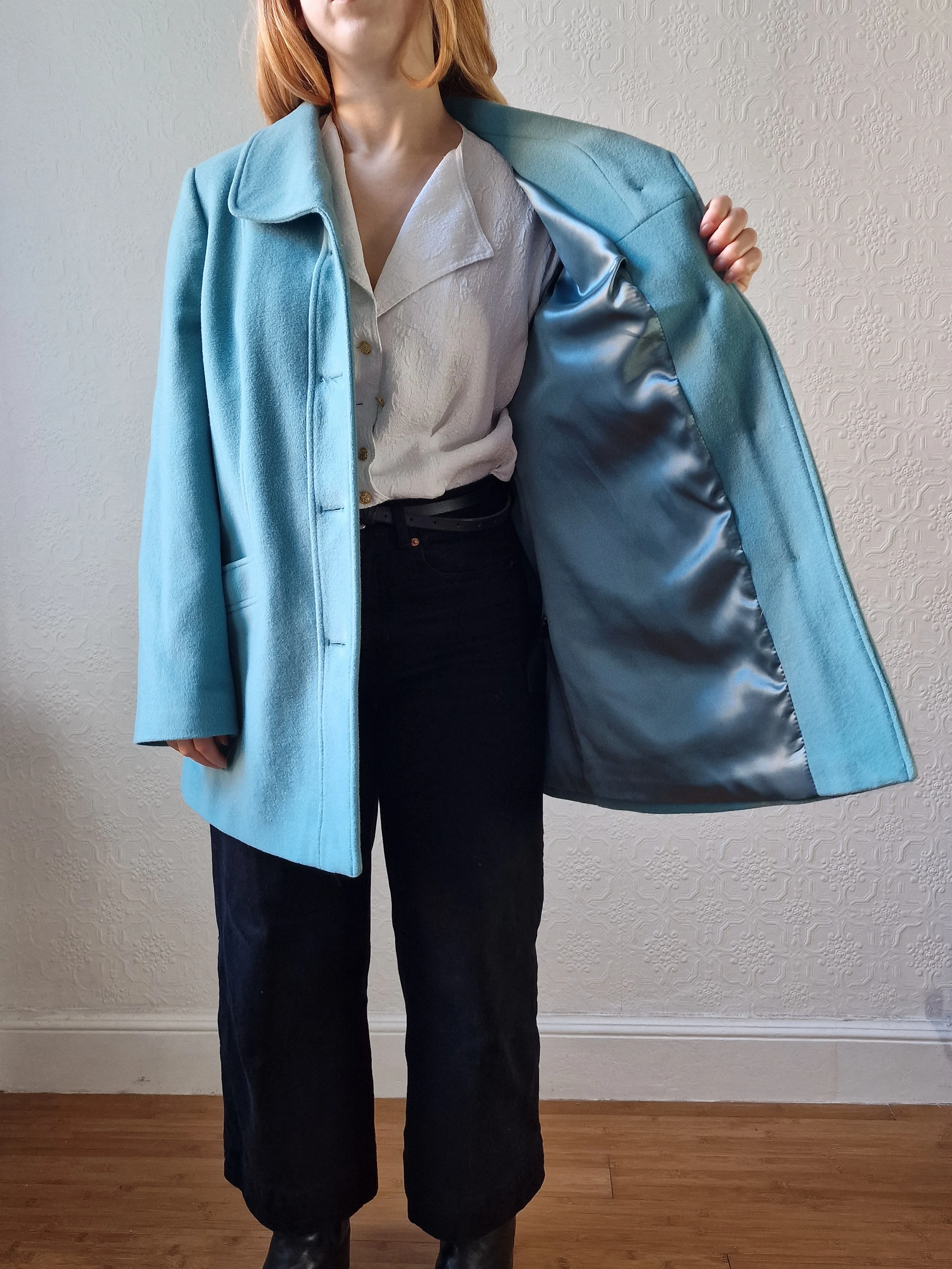 Preloved Blue Single Breasted Wool & Cashmere Coat - M/L - Image 12