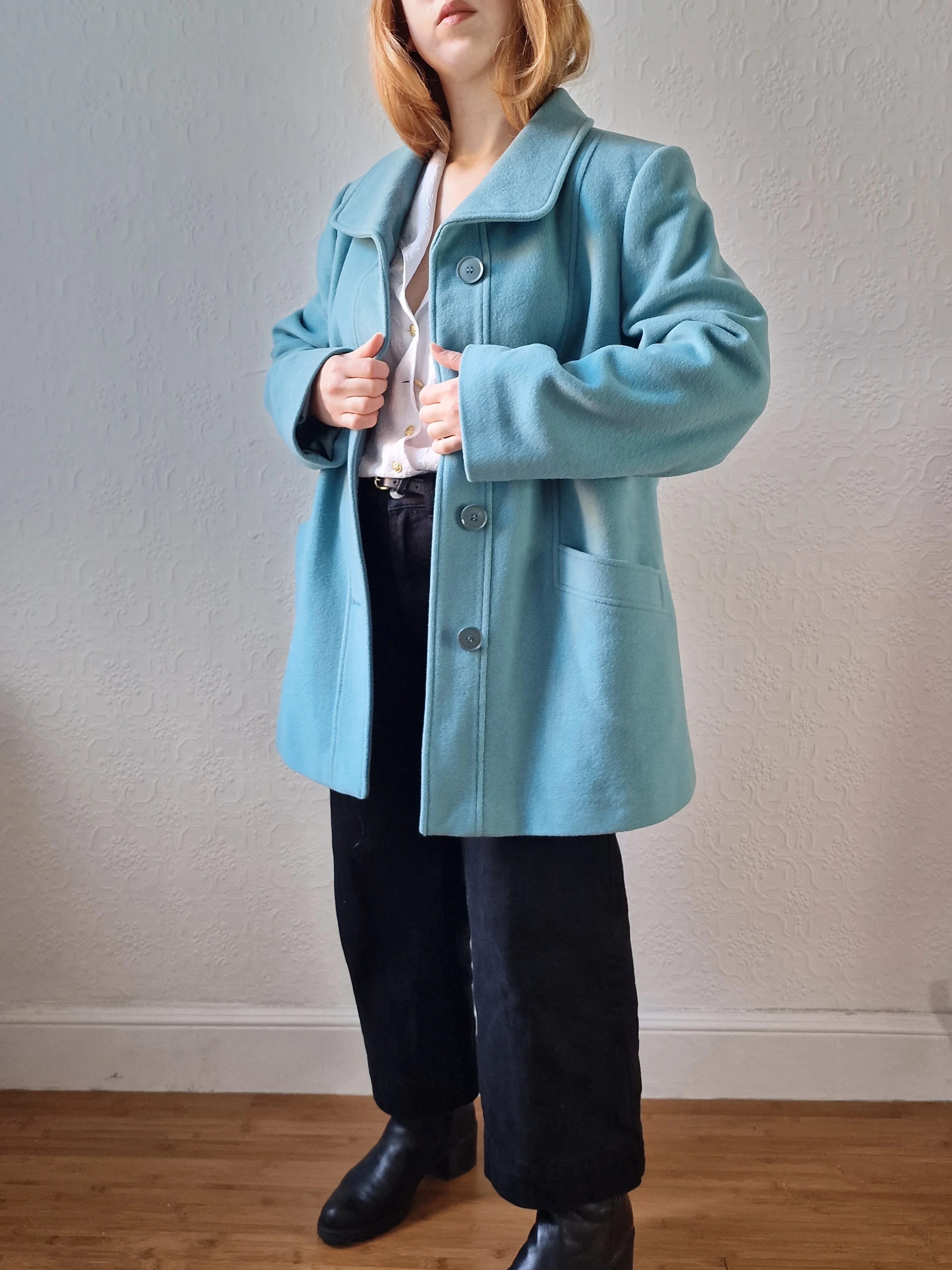 Preloved Blue Single Breasted Wool & Cashmere Coat - M/L - Image 2